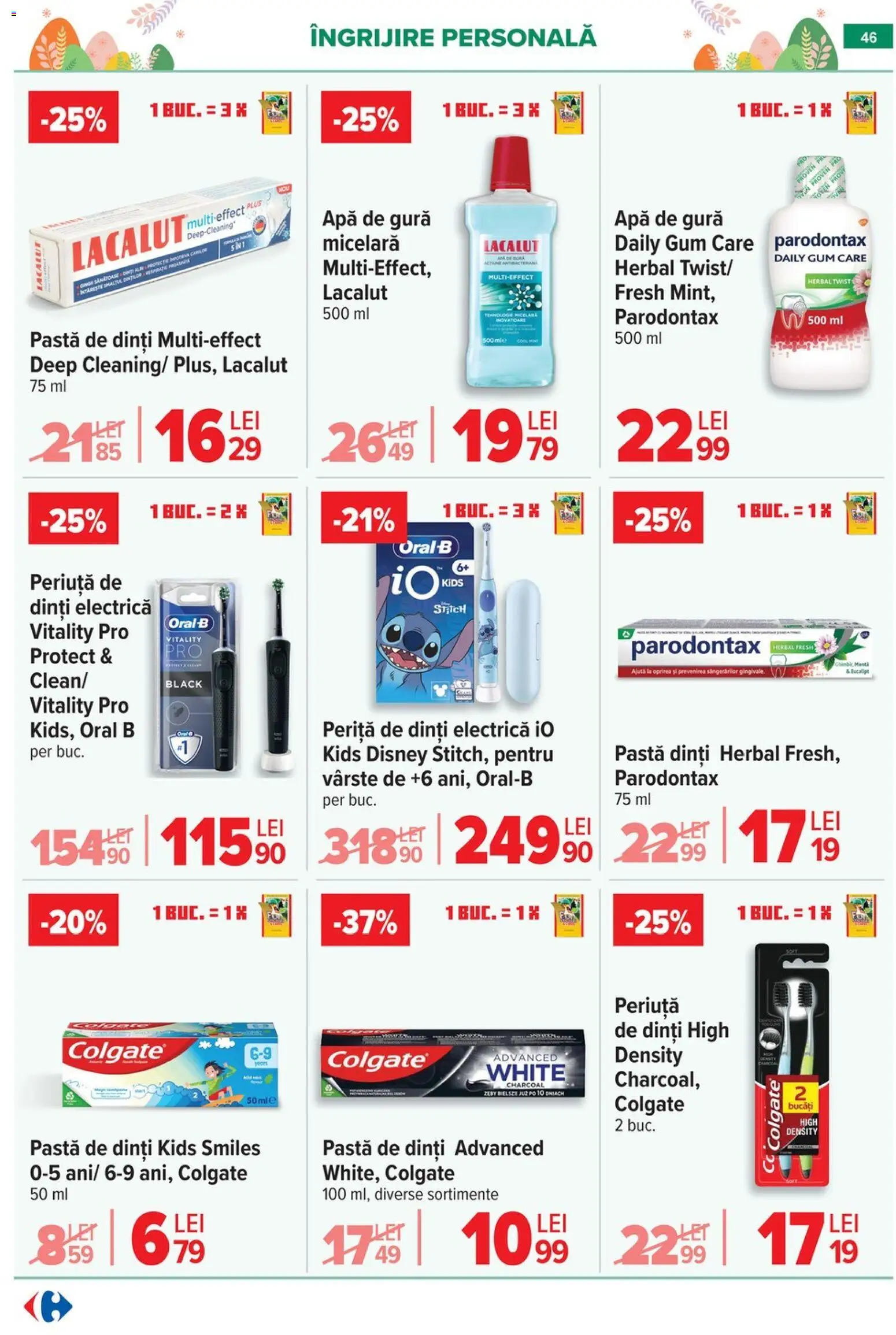 Noul catalog Carrefour – valabil de la 06.04.2026 | Pagină: 52 | Produse: Pastă de dinți, Periuță de dinți, Apă de gură, Apă