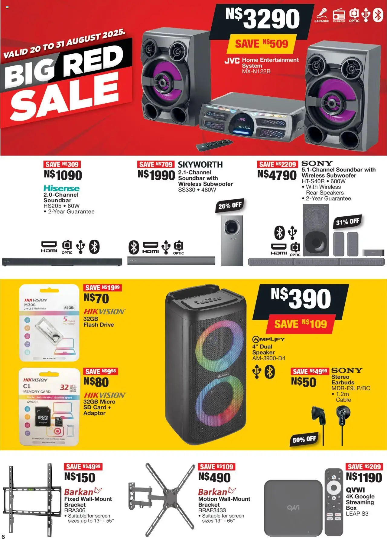 OK Furniture - Namibia  Specials │ valid from 20.08.2025 | Page: 6 | Products: Earbuds, Radio, Cable, Speaker