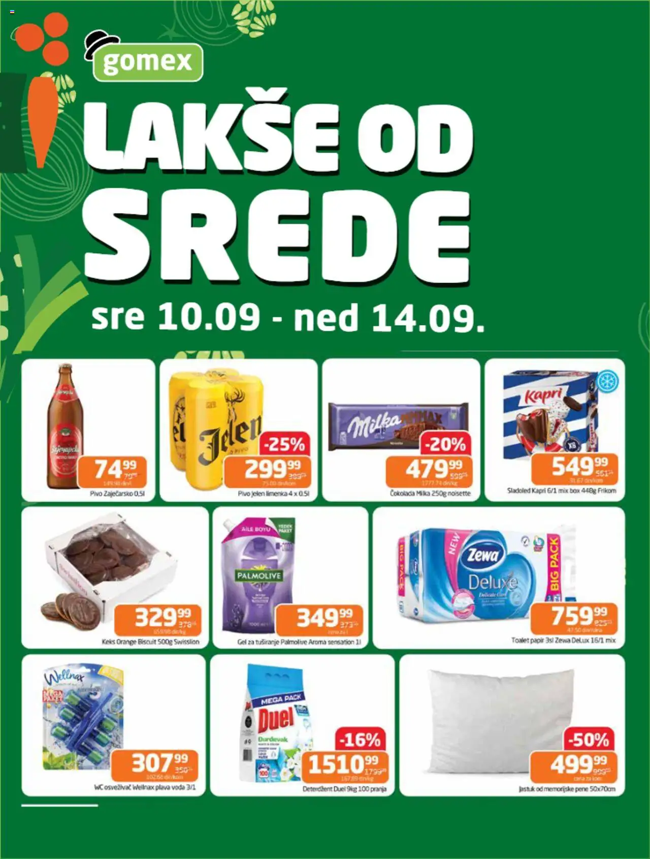 Gomex katalog - važi od 10.09.2025 | Strana: 1 | Proizvode: Milka, Toalet papir, Palmolive, Voda