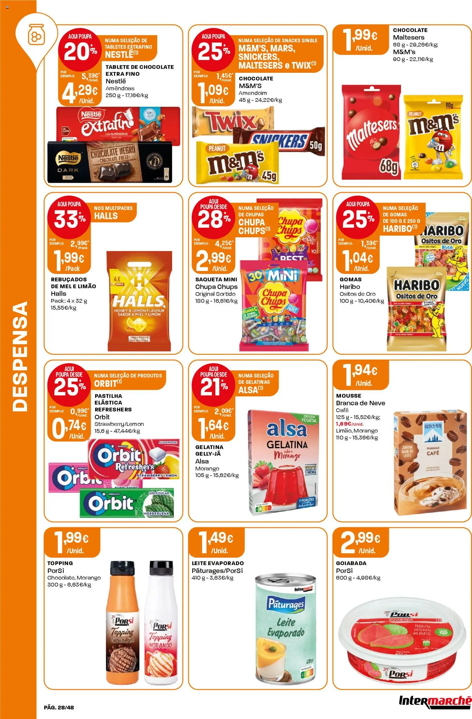 Intermarché folheto │ válido de 23.04.2026 | Página: 28 | Produtos: Rebuçados, Café, Mel, Gomas