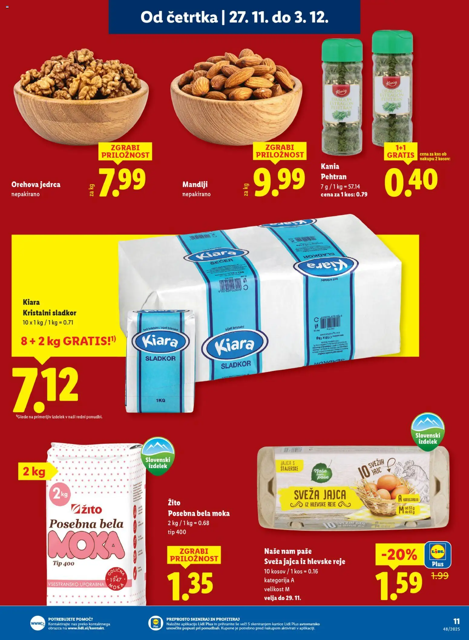 Novi Lidl katalog ponudbe – veljaven od 27.11.2025 | Stran: 15 | Izdelki: Moka, Mandlji, Kos, Sladkor
