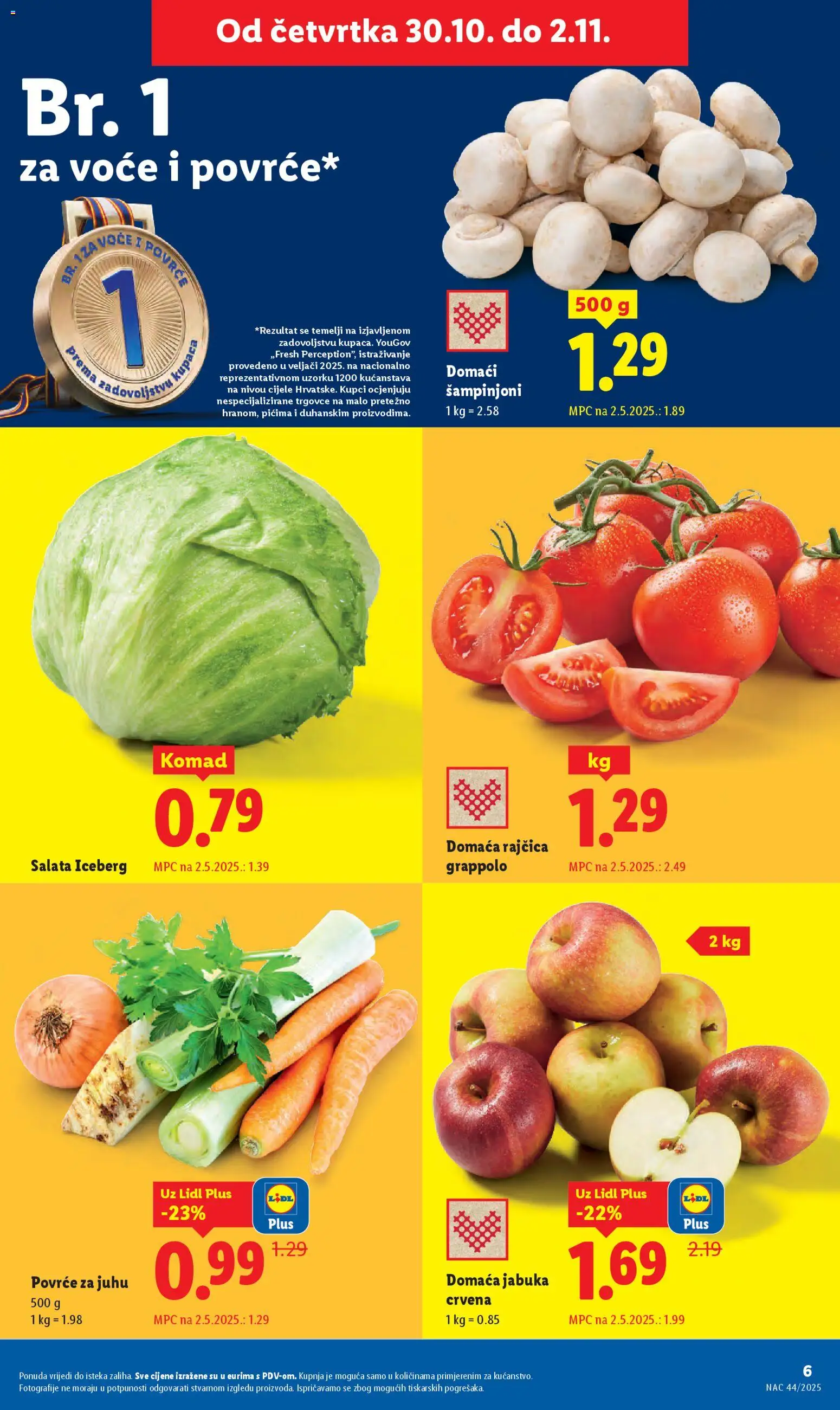 Lidl katalog | vrijedi od 29.10.2025 | Stranica: 6 | Proizvodi: Šampinjoni, Salata, Voće, Rajčica
