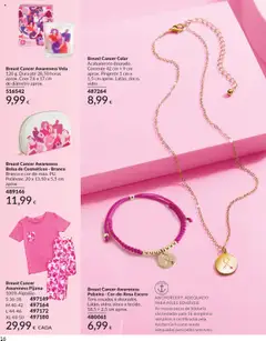 Pré-visualização Breast Cancer Awareness Pulseira - Cor-de-Rosa Escuro, Tons rosados e dourados. Latão, vidro, zinco e tecido. 18,5 + 2,5 cm aprox. válido de 01.10.2025 | Página: 16 | Produtos: Pulseira, Bolsa, Colar