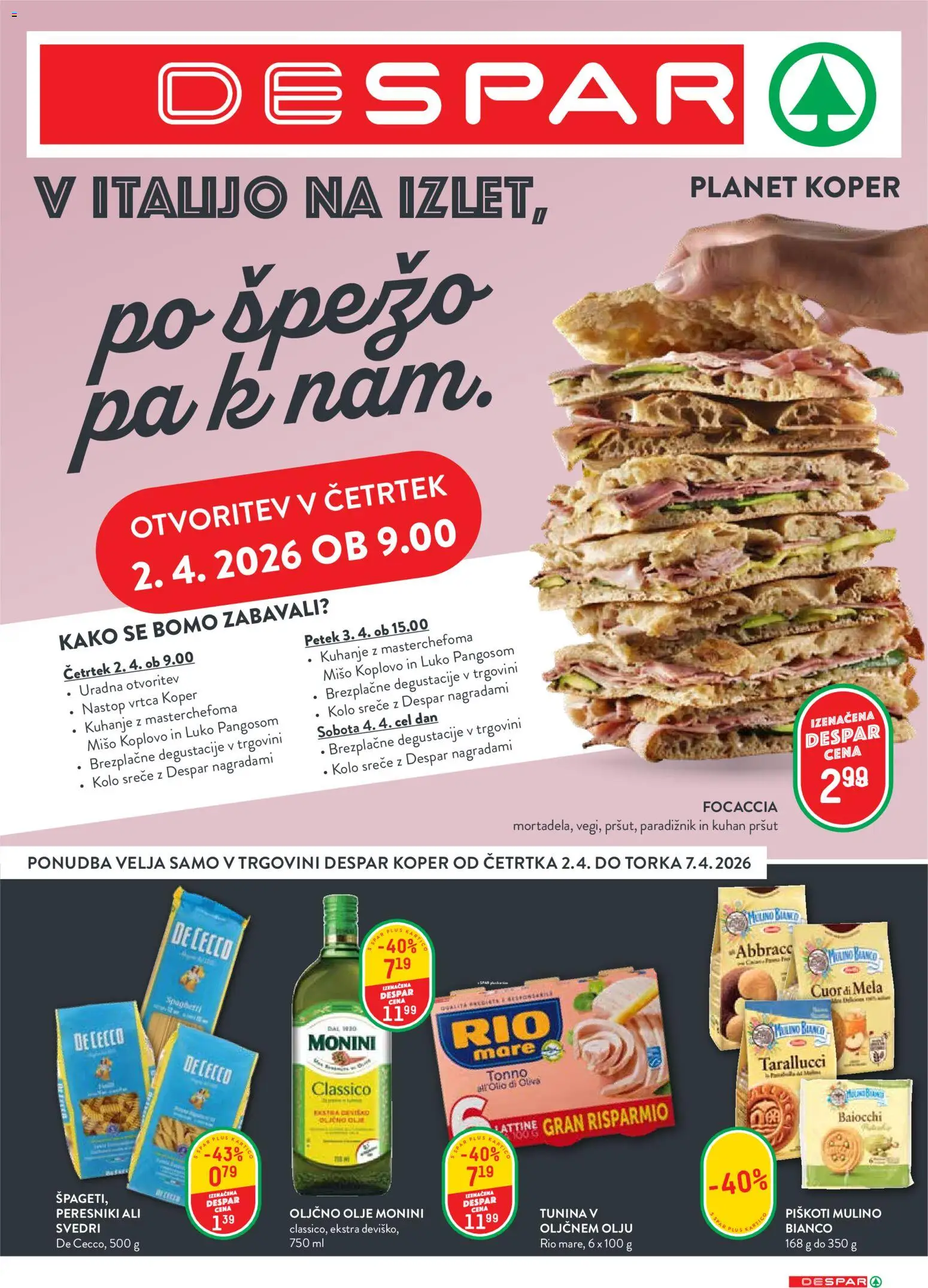 Novi Spar katalog ponudbe – veljaven od 02.04.2026 | Stran: 1 | Izdelki: Oljčno olje, Olje, Piskoti, Svedri