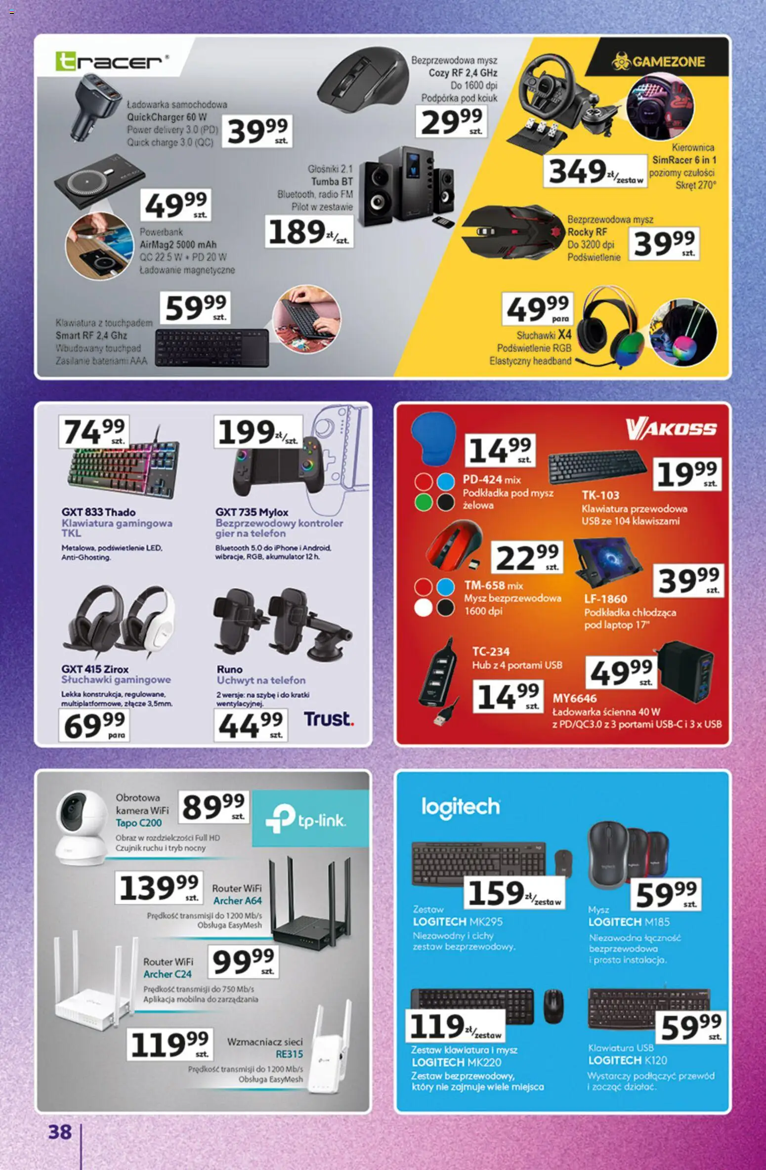 Auchan gazetka - Znane Marki Hipermarket od 23.04.2026 | Strona: 38 | Produkty: Telefon, Mysz, Ładowarka, Router