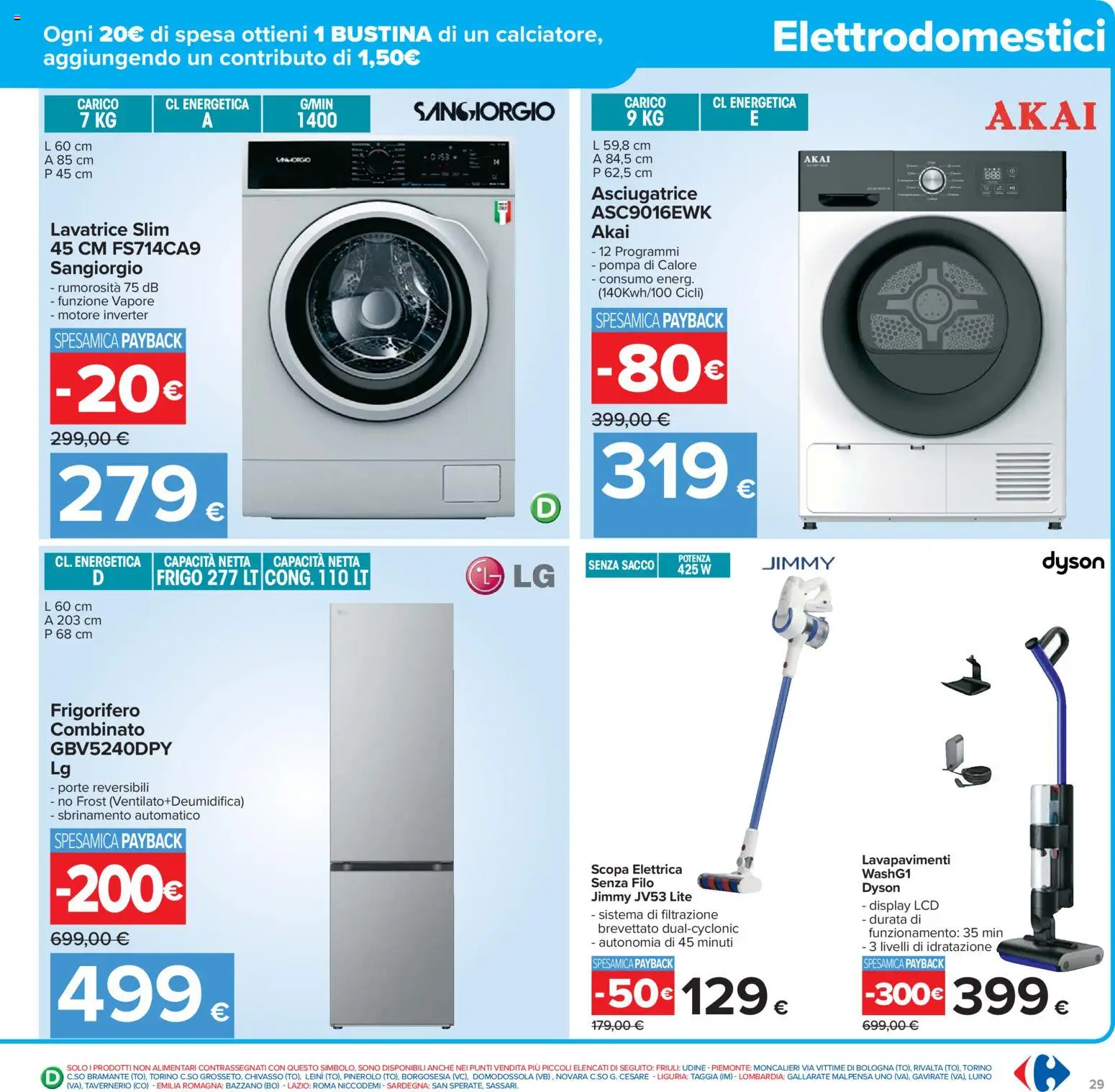 Volantino Carrefour del 02.12.2025 | Pagina: 29 | Prodotti: Scopa elettrica, Asciugatrice, Scopa, Frigorifero combinato