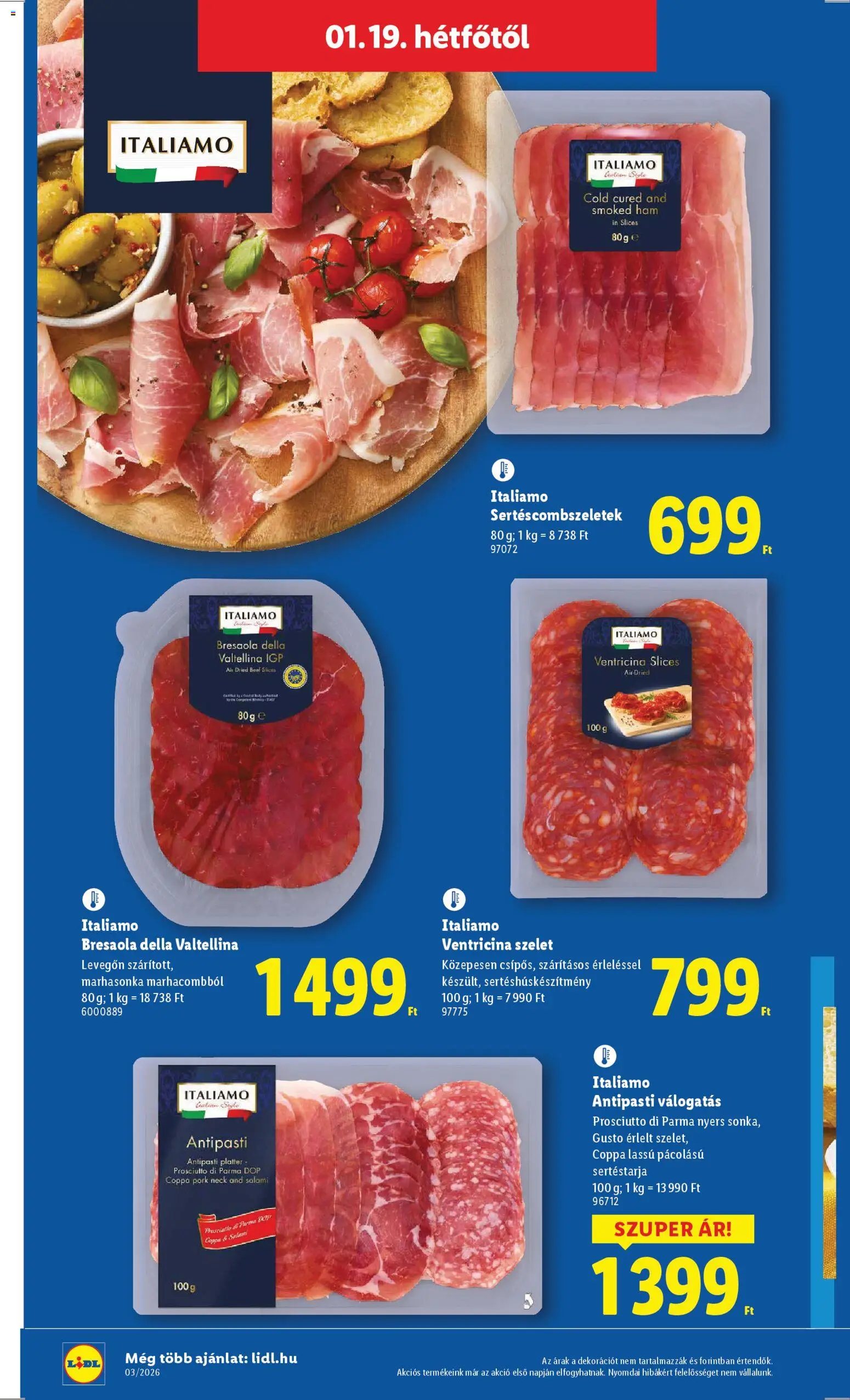Lidl akciós ujság - amely érvényes a következő dátumtól: 15.01.2026 | Oldal: 48 | Termékek: Sertéstarja, Antipasti, Bresaola