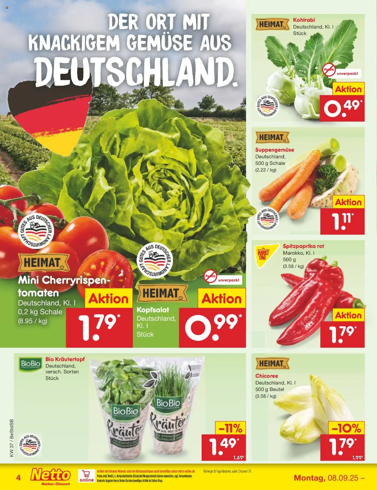 Netto Marken-Discount Prospekt 	 – gültig ab 08.09.2025 | Seite: 4 | Produkte: Kohlrabi, Tomaten, Gemüse