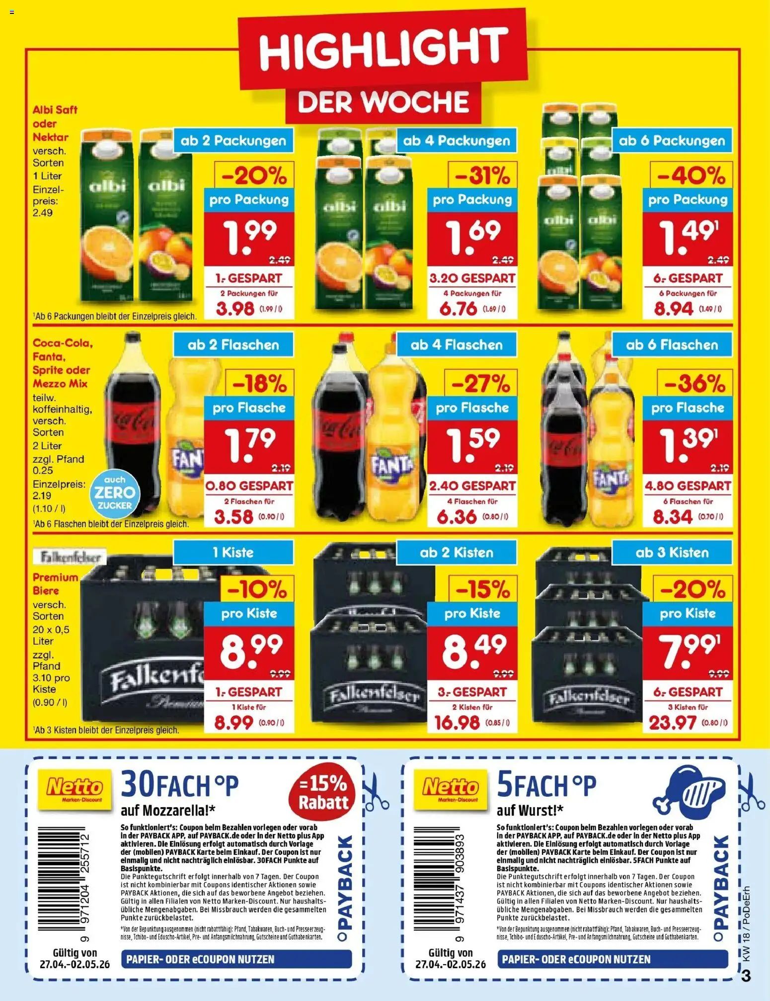 Netto Marken-Discount Prospekt Buttenwiesen	 – gültig ab 27.04.2026 | Seite: 3 | Produkte: Mezzo mix, Zucker, Saft, Oder mezzo mix