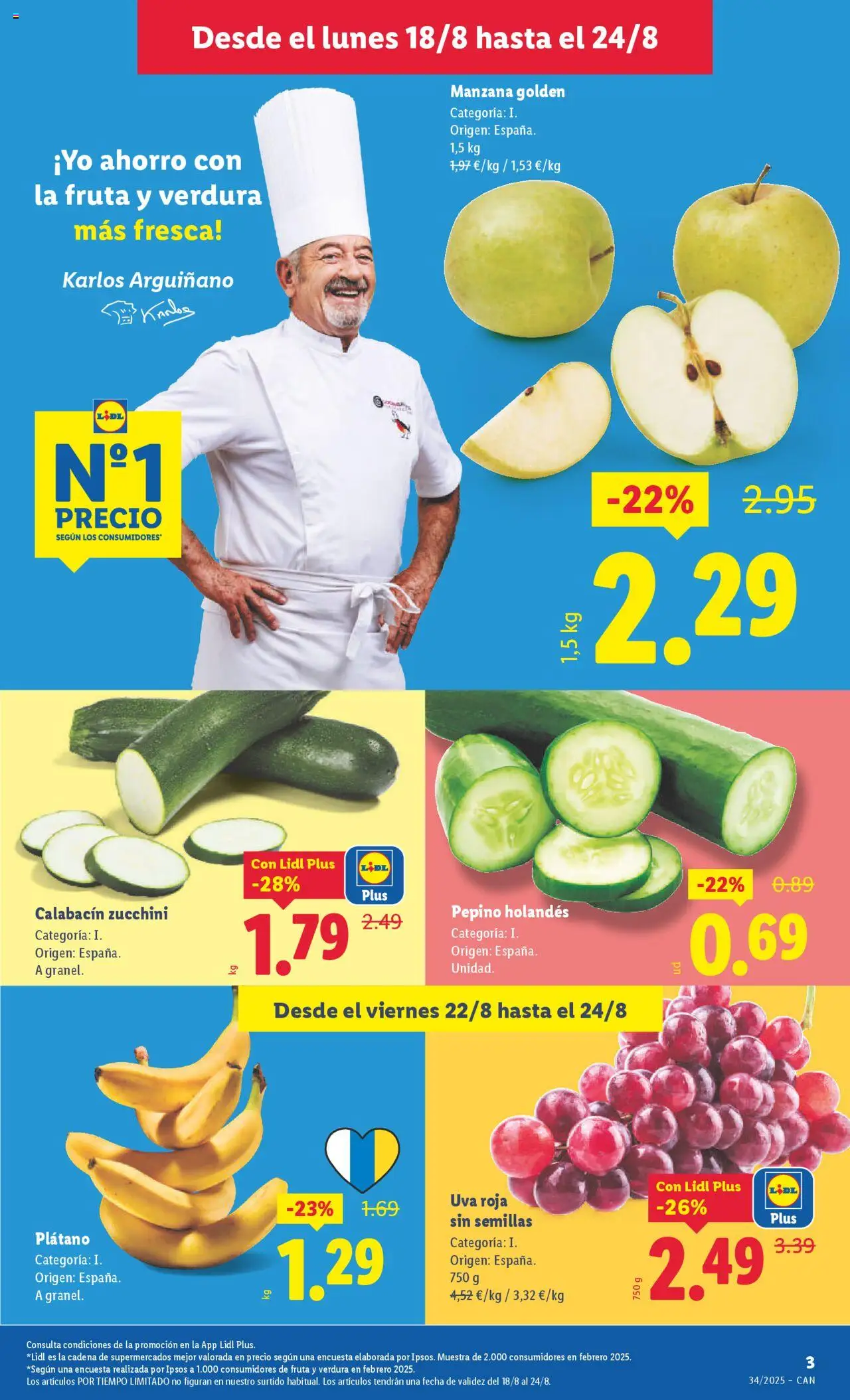 Lidl - Canarias │ válido desde el 18.08.2025 | Página: 3 | Productos: Στιγμιαίος καφές, Calabacín, Manzana, Apple