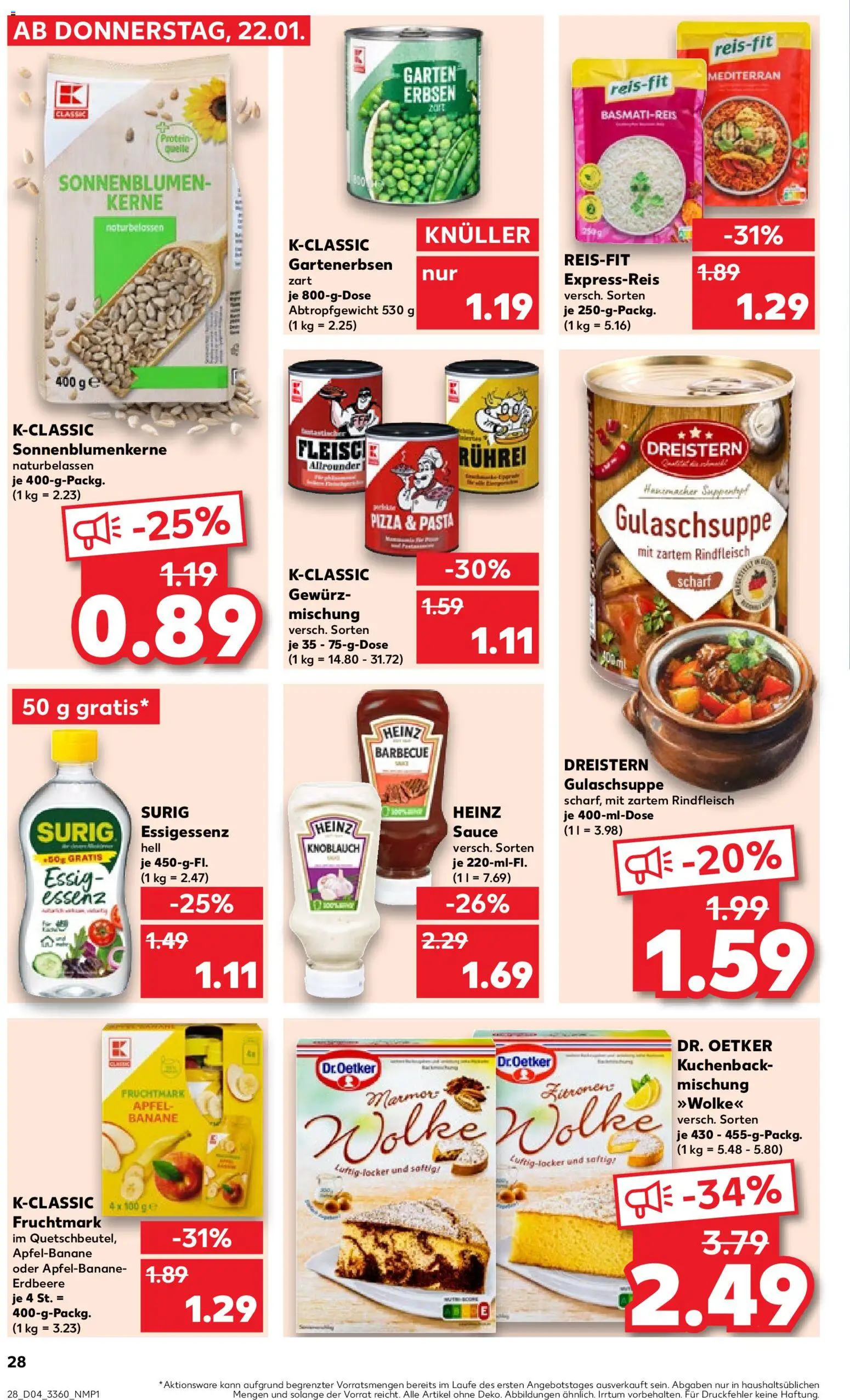 Kaufland prospekt Potsdam	 – gültig ab 22.01.2026 | Seite: 28 | Produkte: Basmatireis, Essig, Erbsen, Zitronen