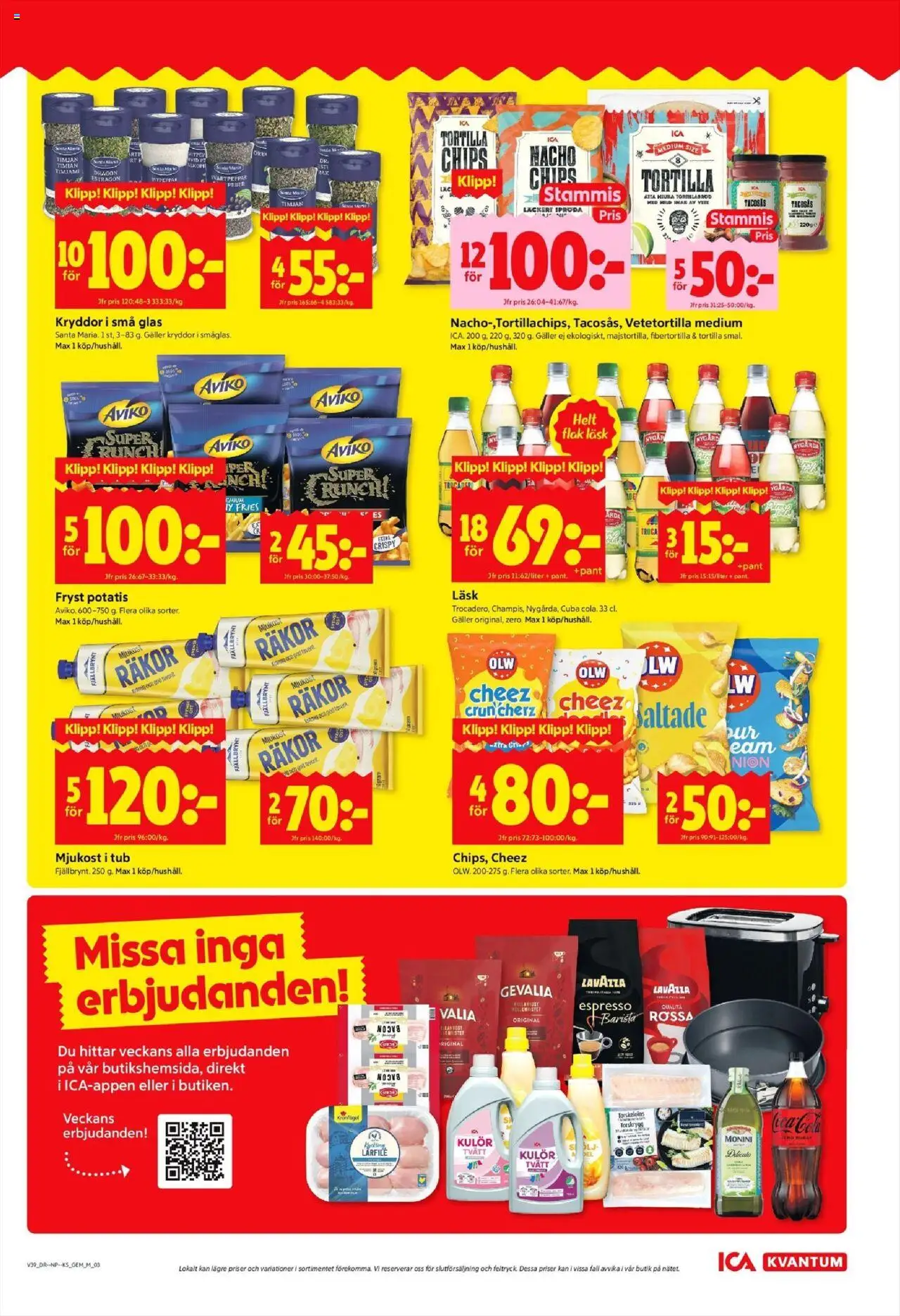 ICA Kvantum reklamblad aktuell från 22.09.2025 | Sida: 3 | Produkter: Timjan, Tortilla, Chips, Räkor