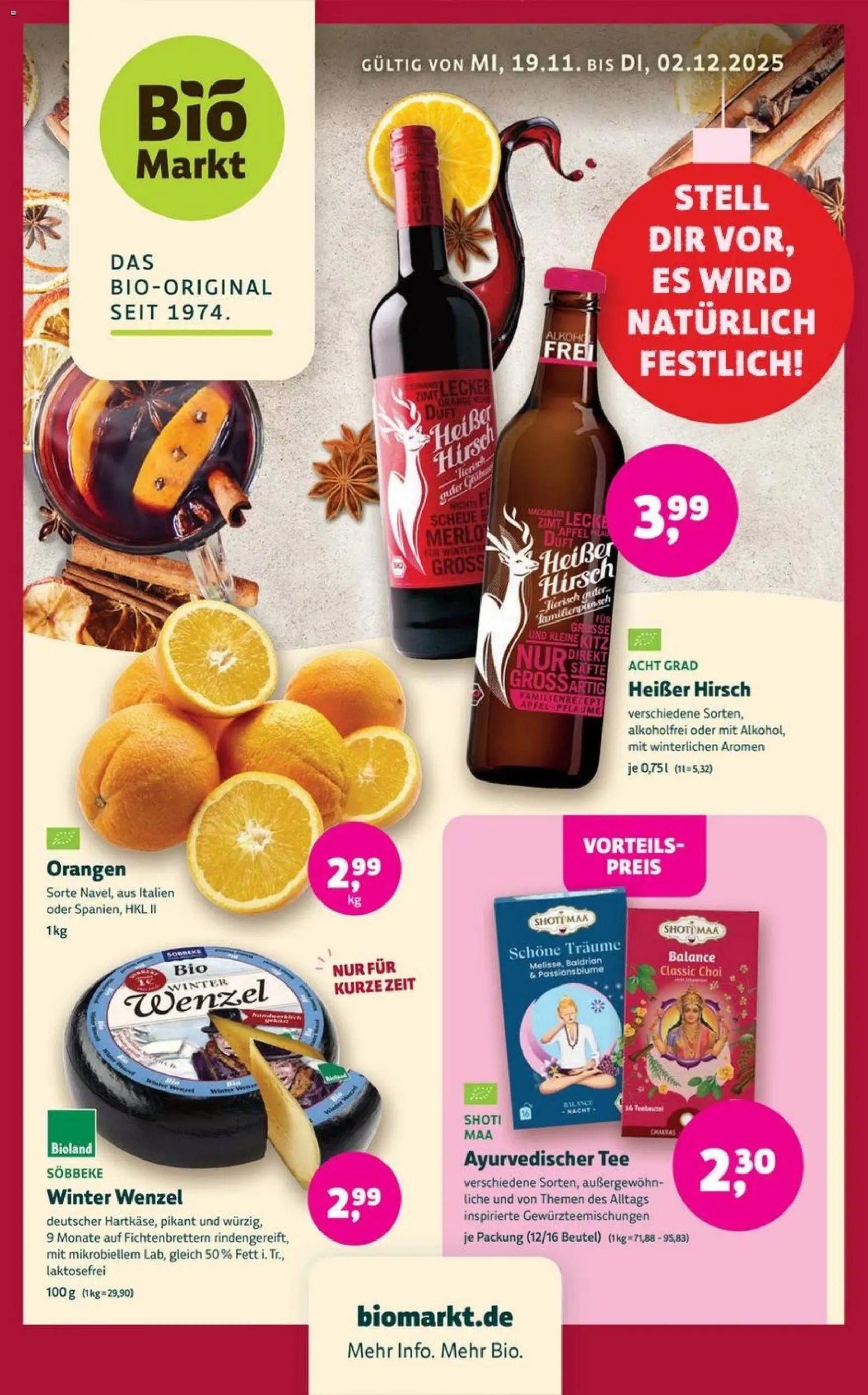 Denns BioMarkt Angebote – gültig ab 19.11.2025 | Seite: 1 | Produkte: Merlot, Äpfel, Orangen, Tee