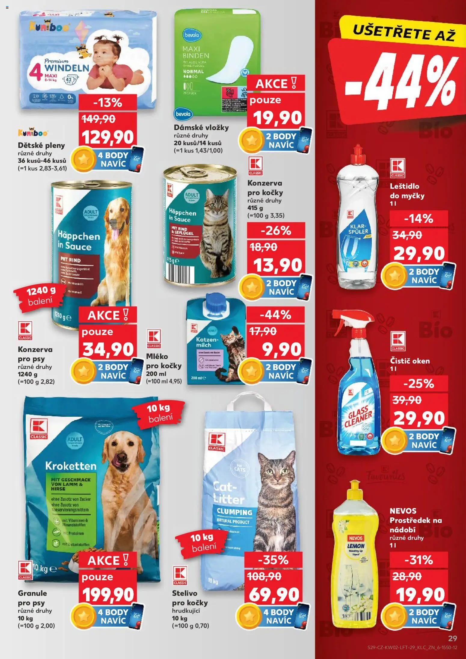 Kaufland leták - Praha 4 od 07.01.2026 | Strana: 29 | Produkty: Mléko, Nádobí, Granule pro psy, Vložky