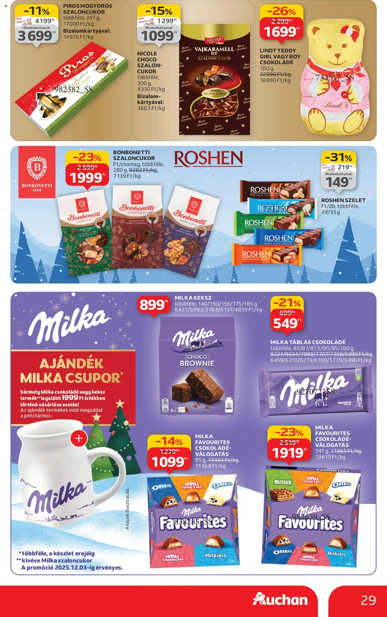 Auchan akciós ujság - amely érvényes a következő dátumtól: 20.11.2025 | Oldal: 29 | Termékek: Szaloncukor, Brownie, Keksz, Cukor