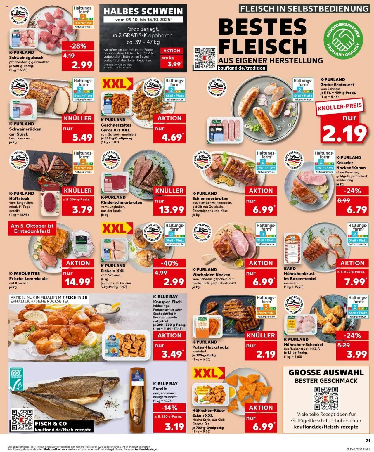 Kaufland prospekt Berlin	 – gültig ab 05.10.2025 | Seite: 21 | Produkte: Bratwurst, Champignons, Steak, Fleisch
