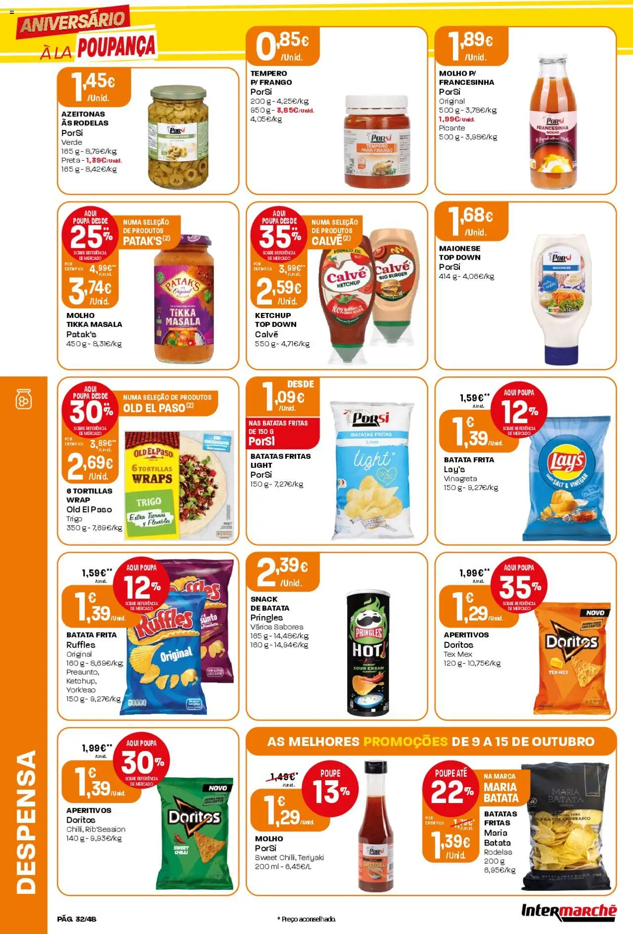 Intermarché folheto │ válido de 09.10.2025 | Página: 32 | Produtos: Azeitonas, Frango, Maionese, Batatas fritas