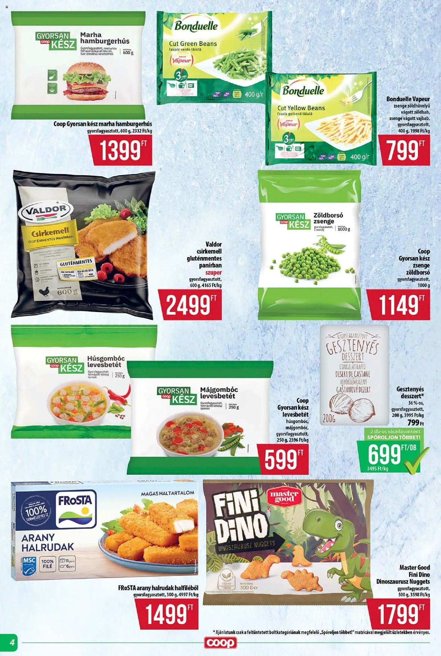 COOP akciós ujság - amely érvényes a következő dátumtól: 15.01.2026 | Oldal: 4 | Termékek: Zöldborsó, Nuggets, Gluténmentes, Csirkemell