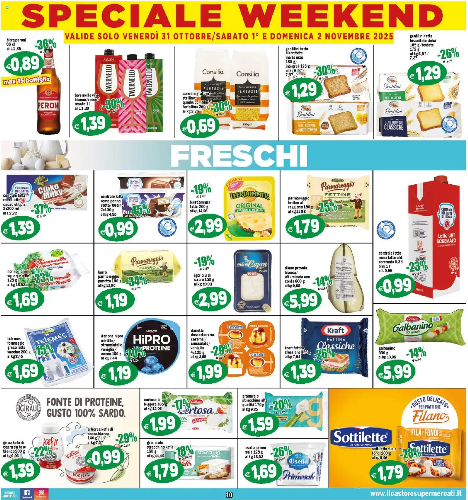 Volantino Il Castoro del 29.10.2025 | Pagina: 10 | Prodotti: Latte, Formaggio, Burro, Cacao