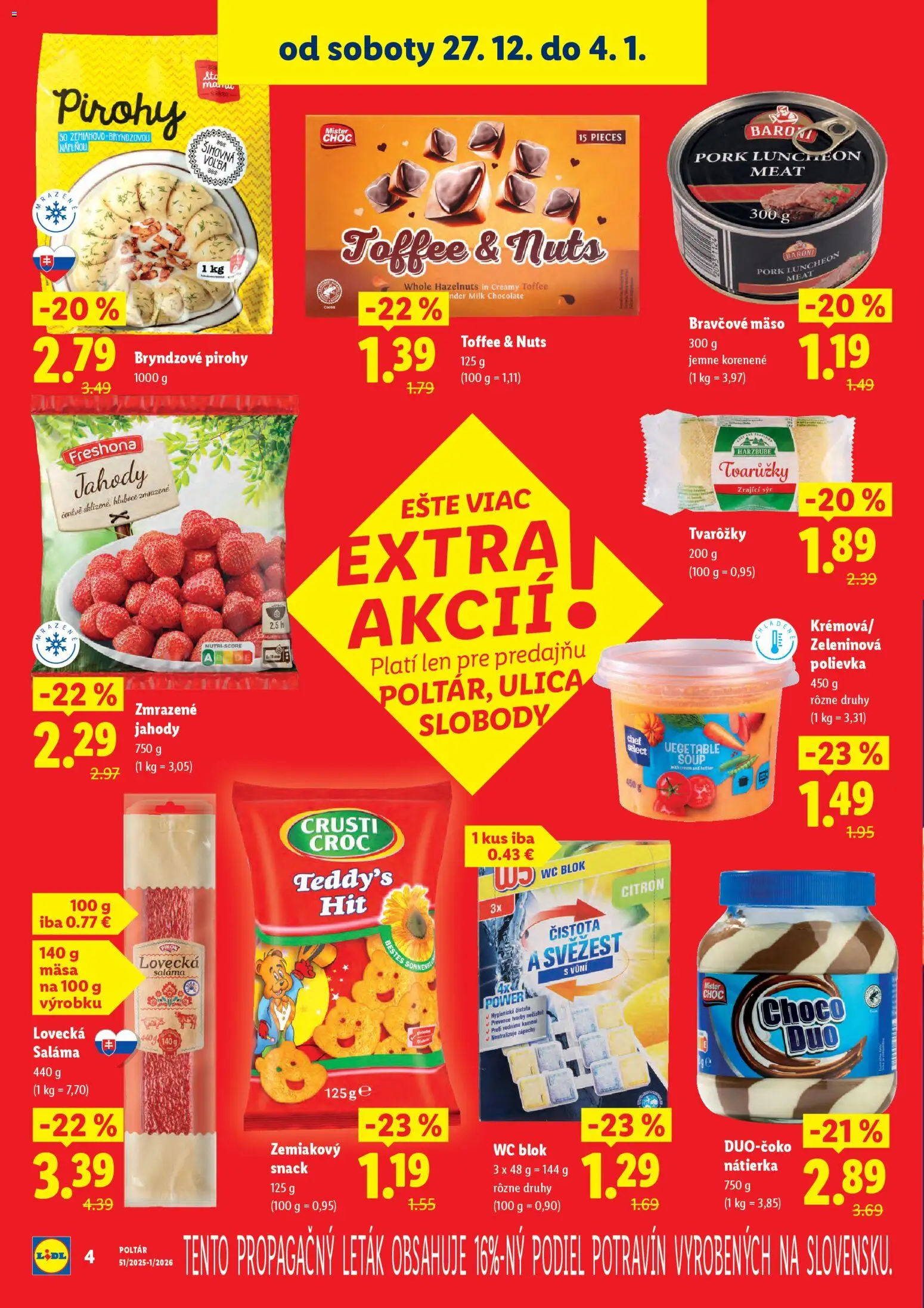 Nové Lidl akcie – leták je platný od 27.12.2025 | Strana: 4 | Produkty: Pirohy, Wc, Wc blok, Jahody