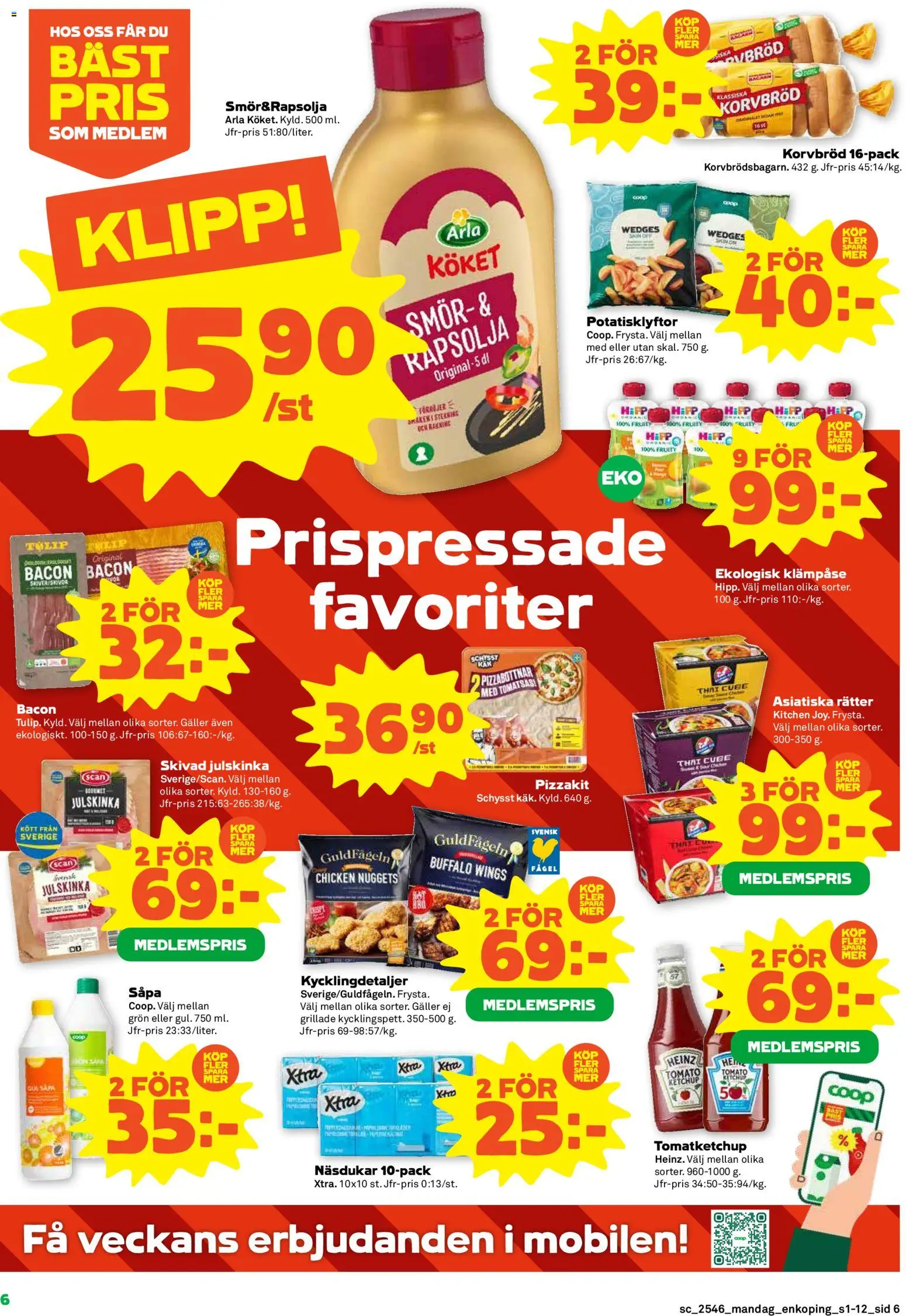 Stora Coop reklamblad aktuell från 10.11.2025 | Sida: 6 | Produkter: Bacon, Näsdukar, Smör, Ketchup
