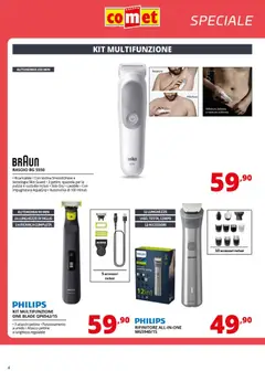 Anteprima del volantino Comet Piccoli Elettrodomestici Cura persona, Pulizia e Stiro catalogo valido a partire dal 23.01.2026 | Pagina: 4 | Prodotti: Spazzola, Pettine, Rasoio