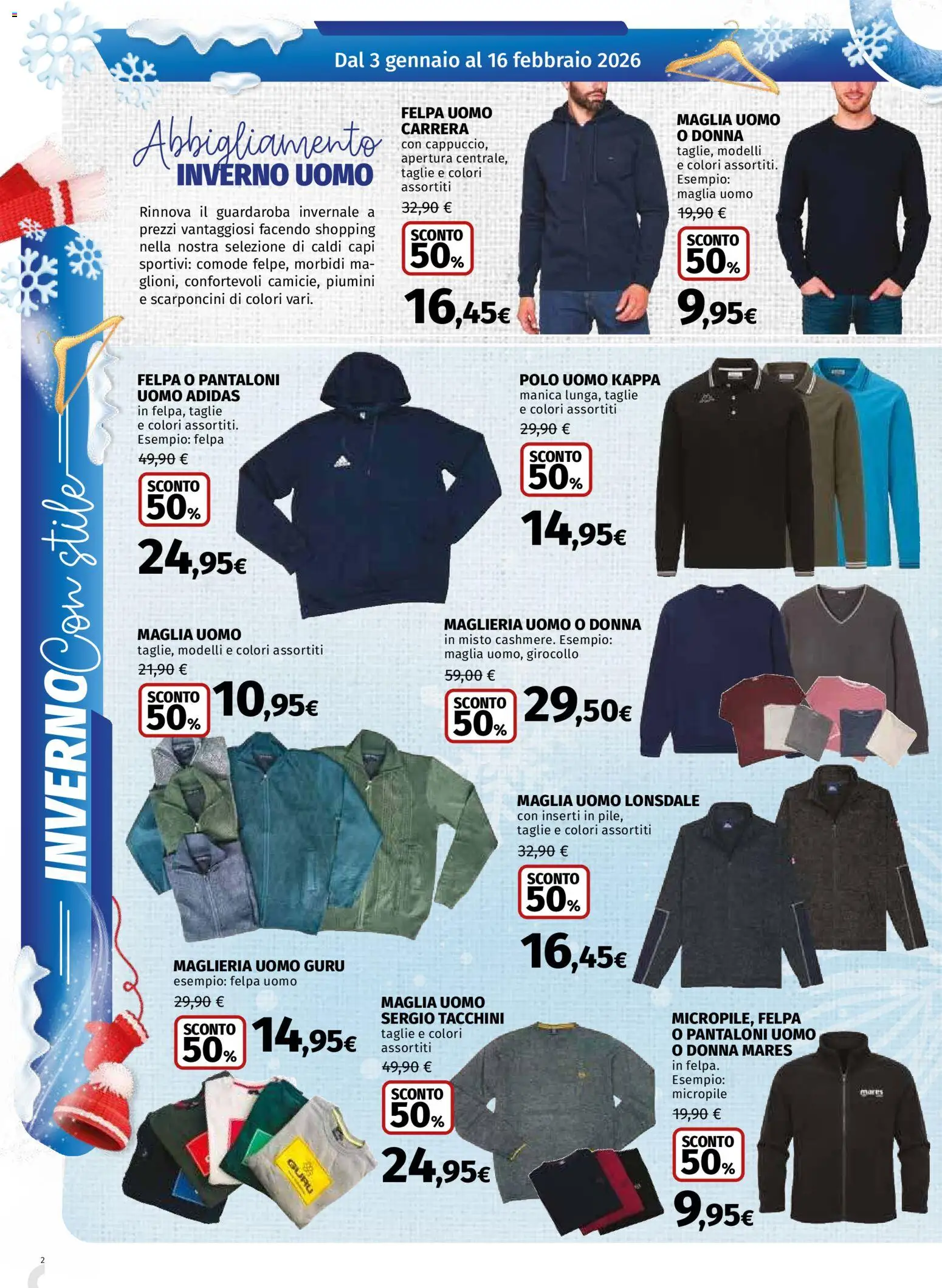 Volantino Ipercoop del 03.01.2026 | Pagina: 2 | Prodotti: Guardaroba, Felpa, Pantaloni, Polo