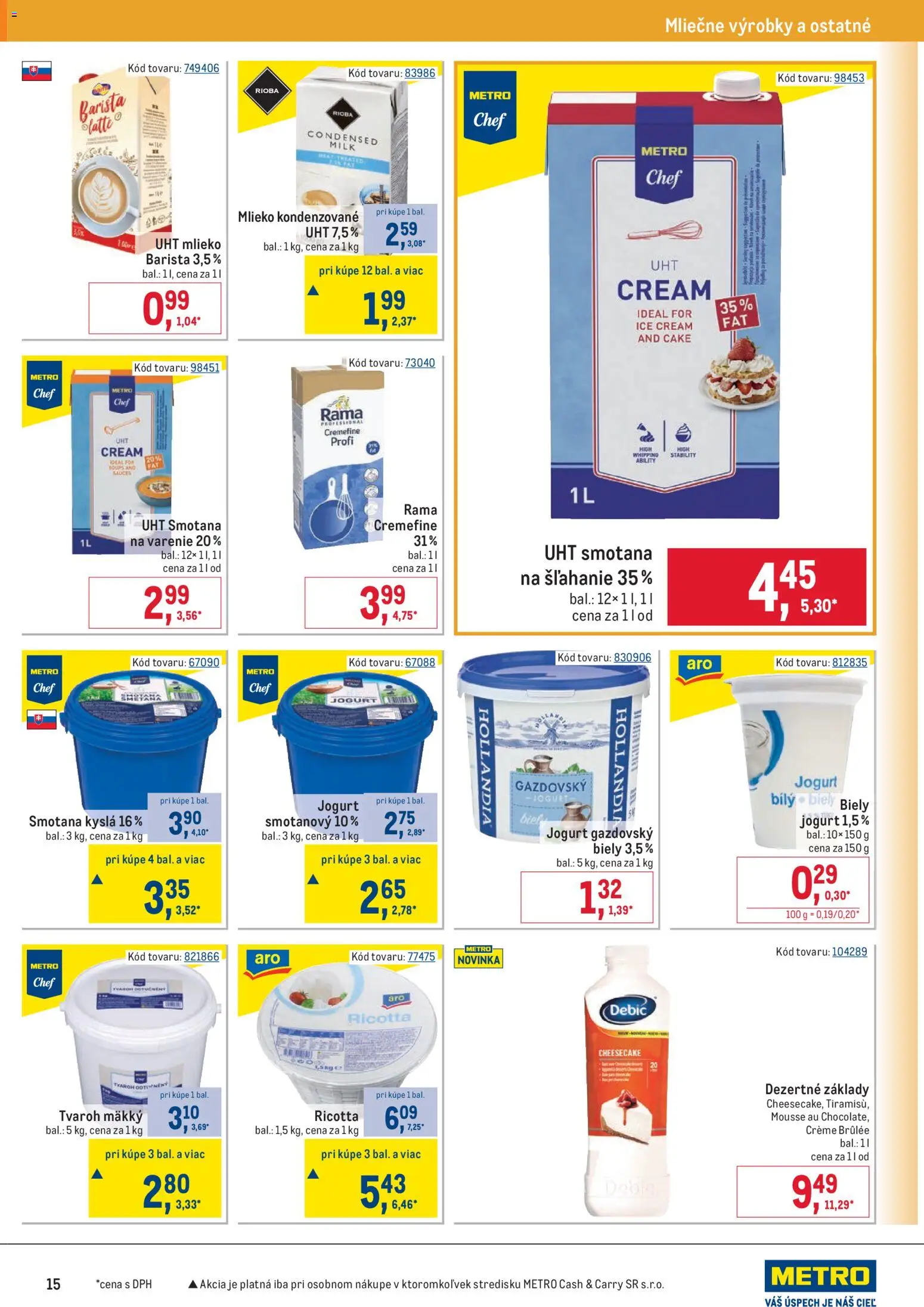 Nové Metro akcie – leták je platný od 05.11.2025 | Strana: 15 | Produkty: Mlieko, Smotana, Tvaroh, Rama