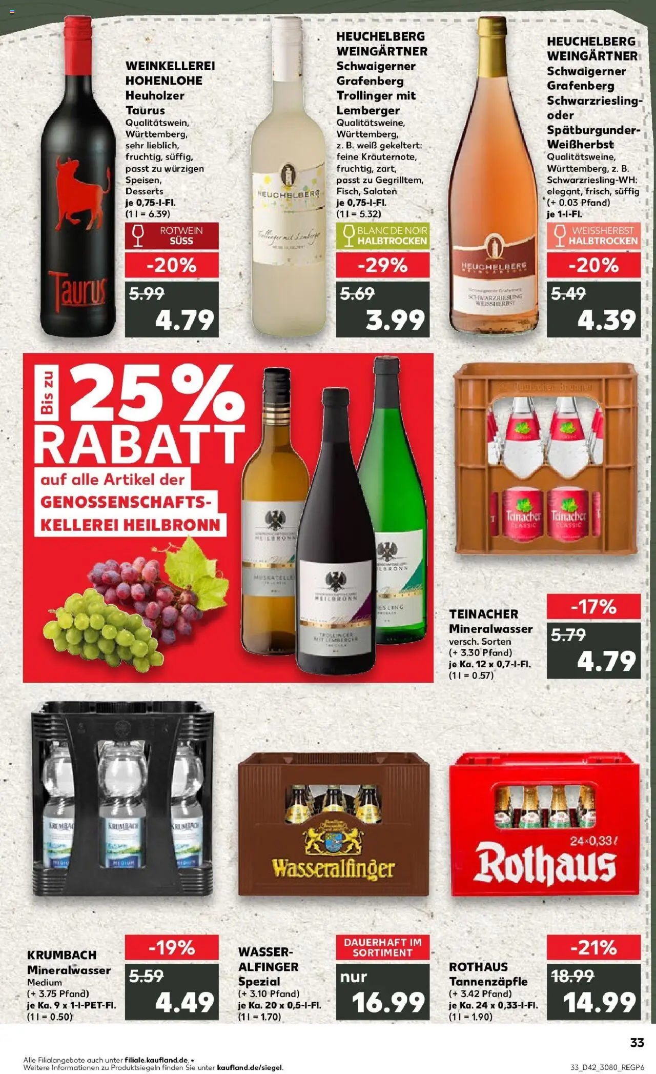 Kaufland prospekt Ellwangen (Jagst)	 – gültig ab 19.10.2025 | Seite: 33 | Produkte: Rotwein, Mineralwasser, Wasser