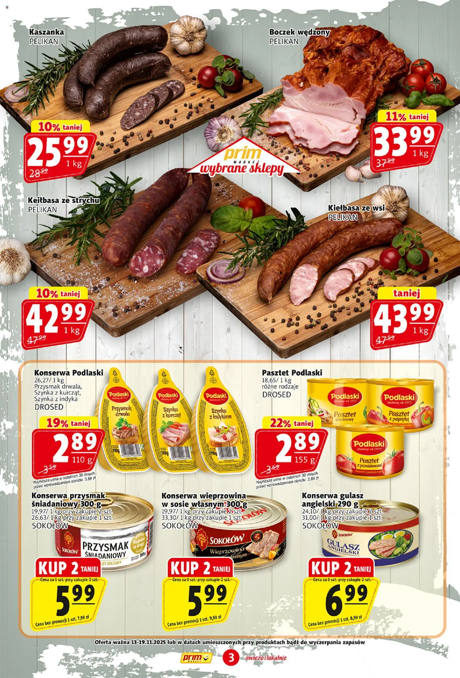 Prim Market Gazetka od 13.11.2025 | Strona: 3 | Produkty: Kiełbasa, Kaszanka, Papryka, Boczek