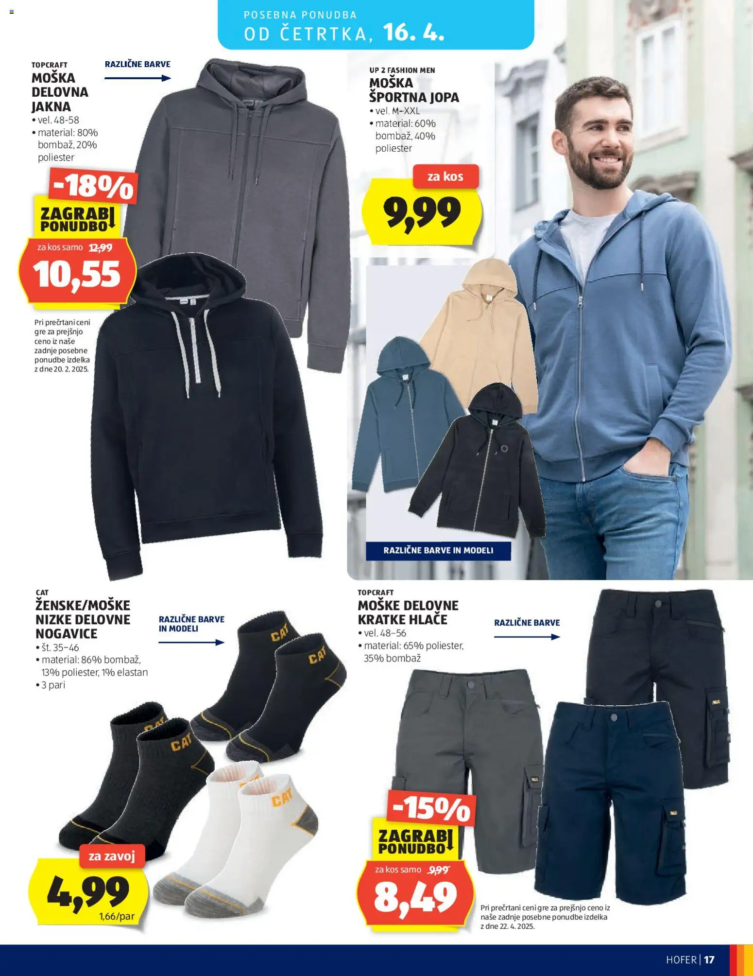 Novi Hofer katalog ponudbe – veljaven od 08.04.2026 | Stran: 17 | Izdelki: Kos, Jakna, Kratke hlace, Nogavice