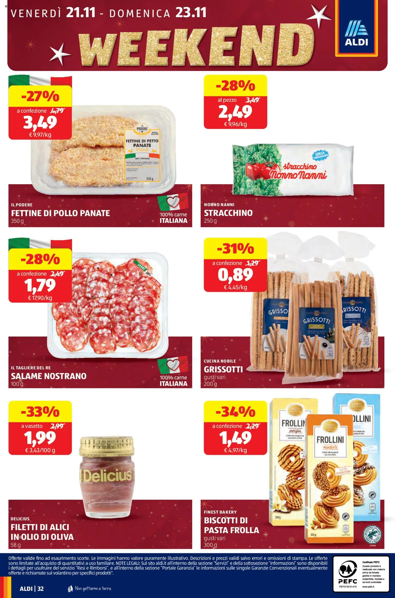 Volantino Aldi del 17.11.2025 | Pagina: 32 | Prodotti: Salame, Pollo, Pasta, Stracchino