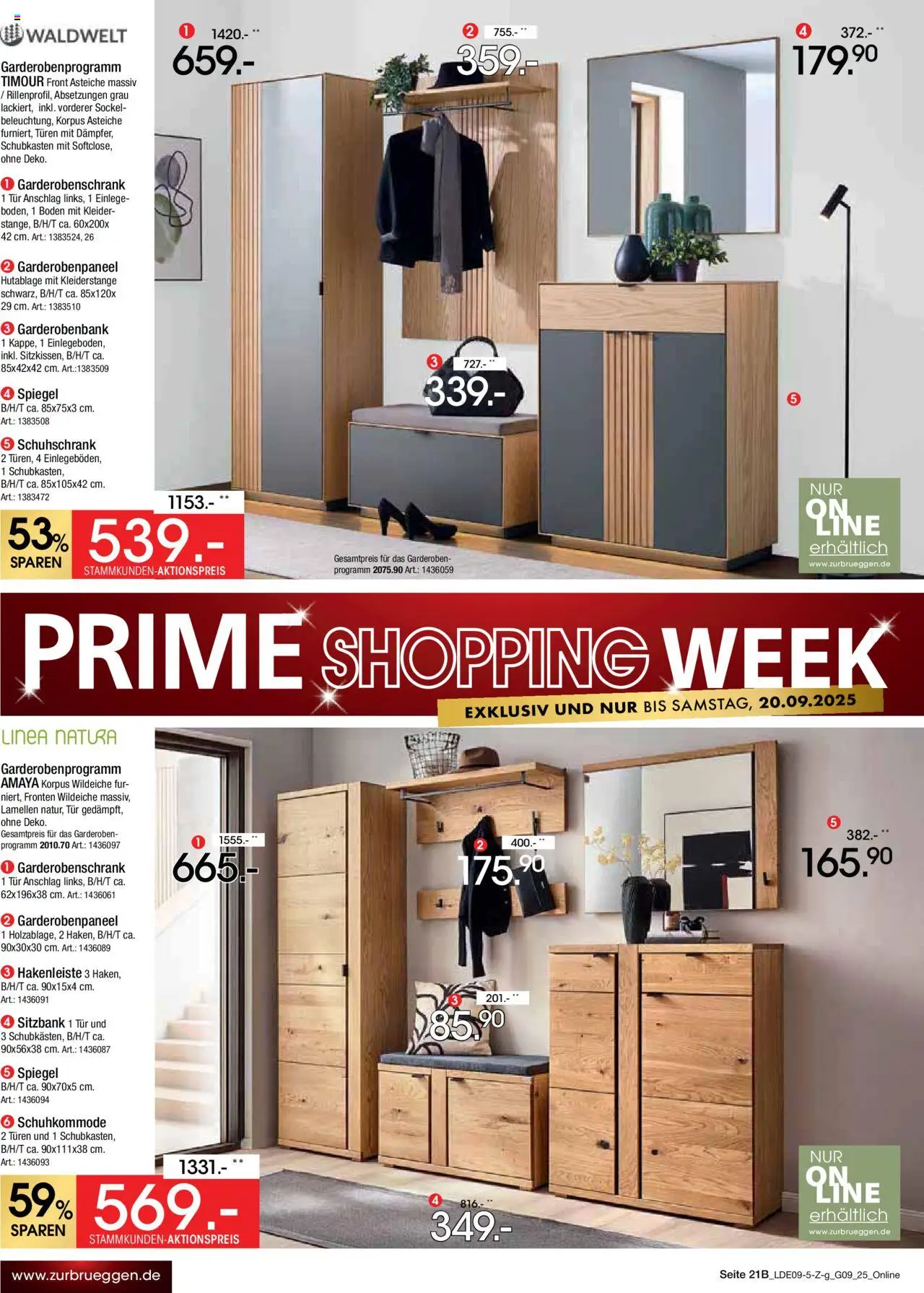 Zurbrüggen - Prime Shopping Week – gültig ab 14.09.2025 | Seite: 25 | Produkte: Sitzbank, Tür, Garderobenschrank, Hakenleiste
