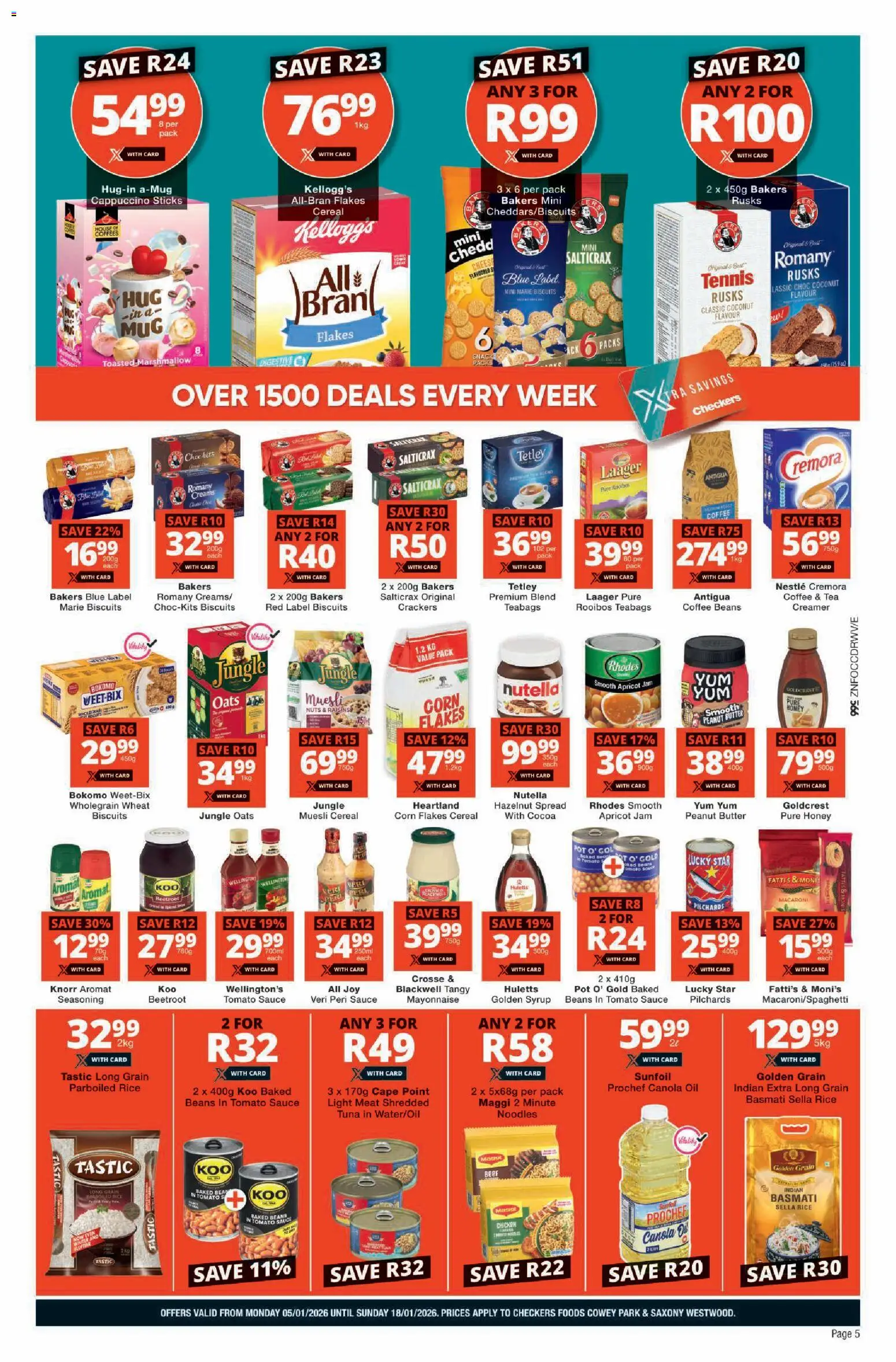 New Checkers catalogue – valid from 05.01.2026 | Page: 5 | Products: Creamer, Coffee, Rusks, Sauce