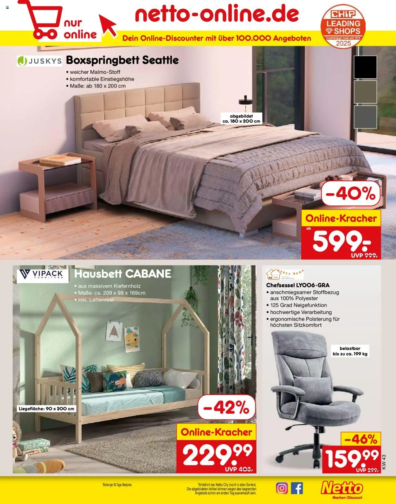 Netto Marken-Discount Prospekt 	 – gültig ab 20.10.2025 | Seite: 65 | Produkte: Lattenrost, Boxspringbett, Chefsessel