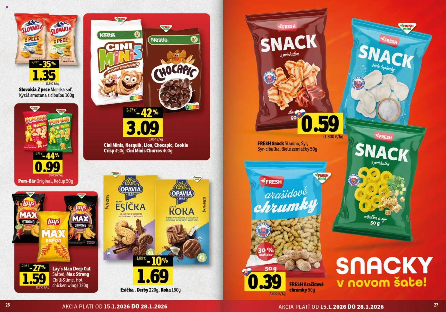 Nové Fresh akcie – leták je platný od 15.01.2026 | Strana: 14 | Produkty: Syr, Smotana, Chocapic, Cini Minis
