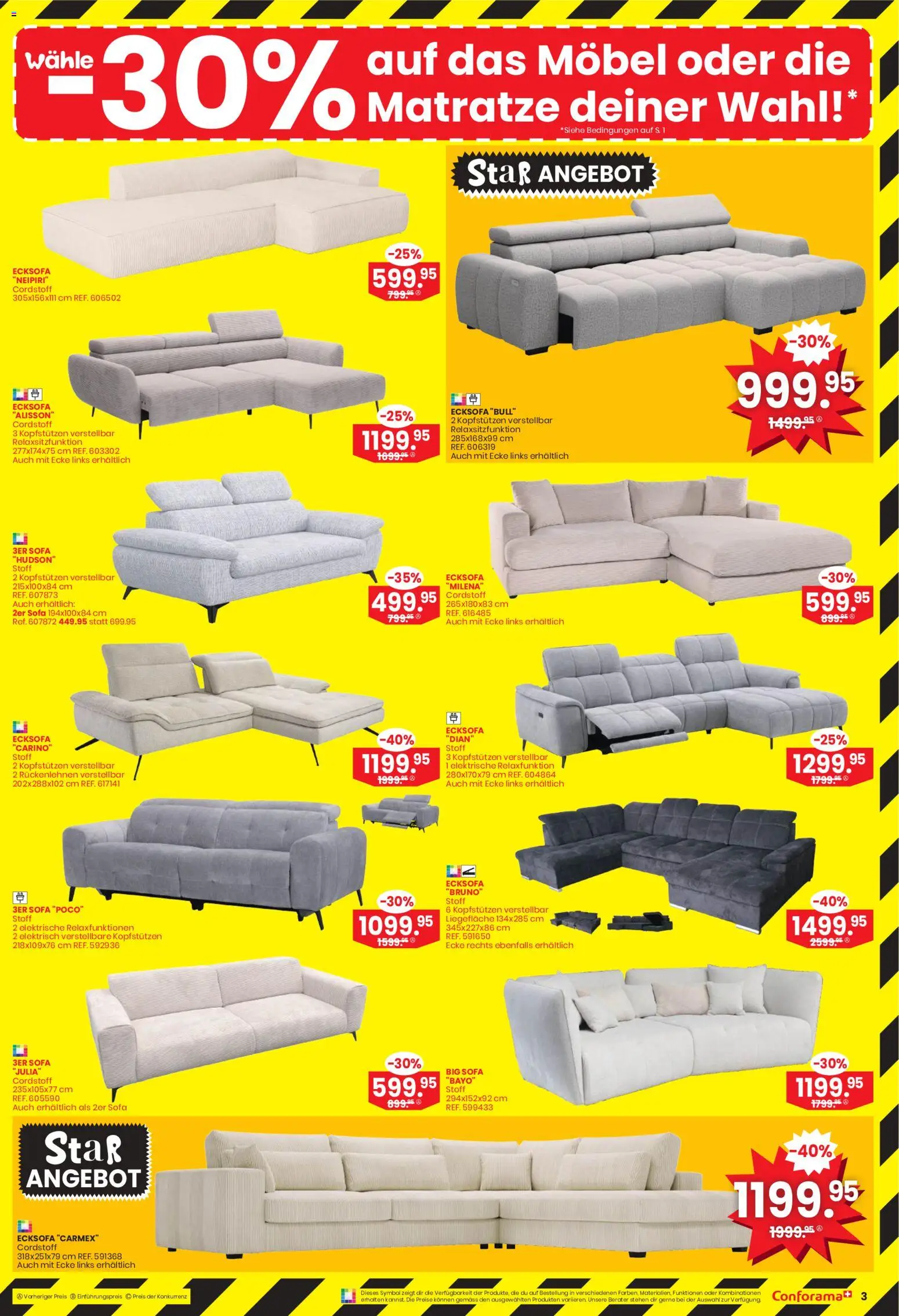 Conforama Aktionen – gültig ab 29.10.2025 | Seite: 3 | Produkte: Matratze, Sofa, Ecksofa