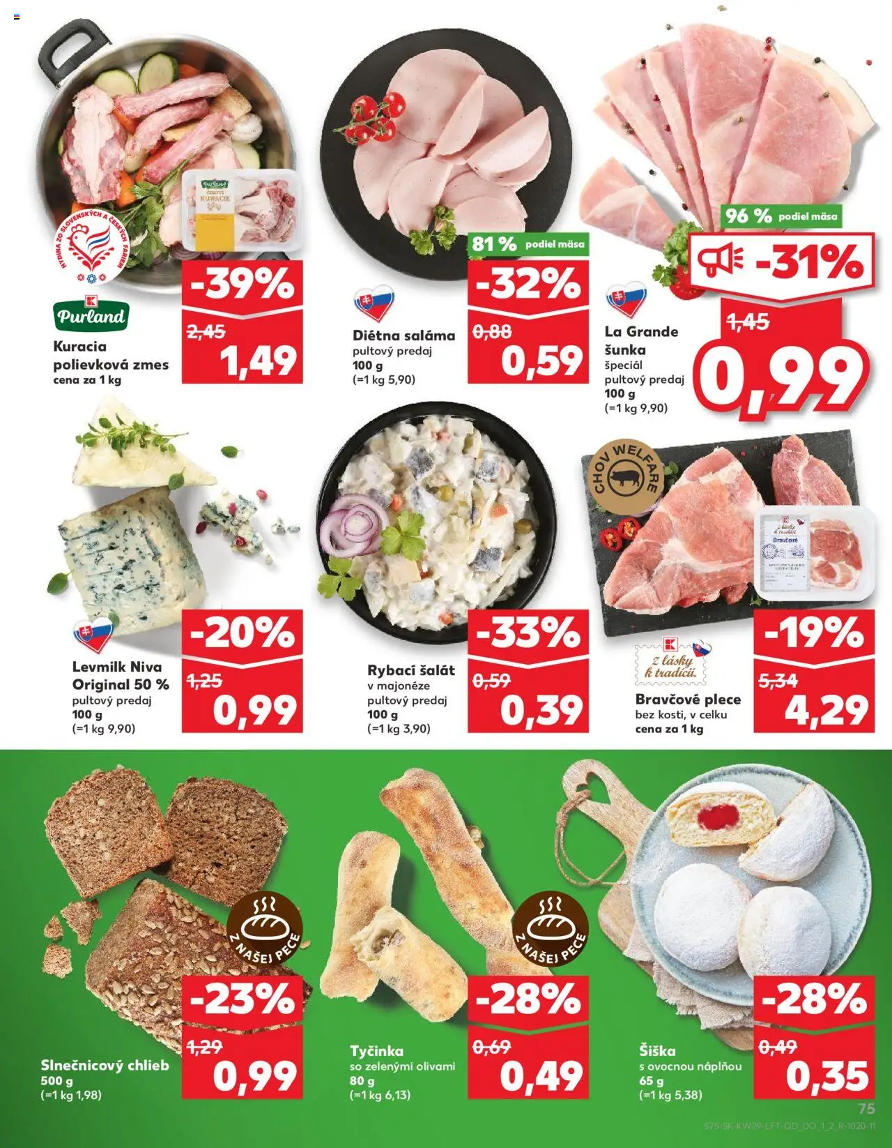 Nové Kaufland akcie – leták je platný od 17.07.2025 | Strana: 75 | Produkty: Saláma, Šunka, Donut, Šalát