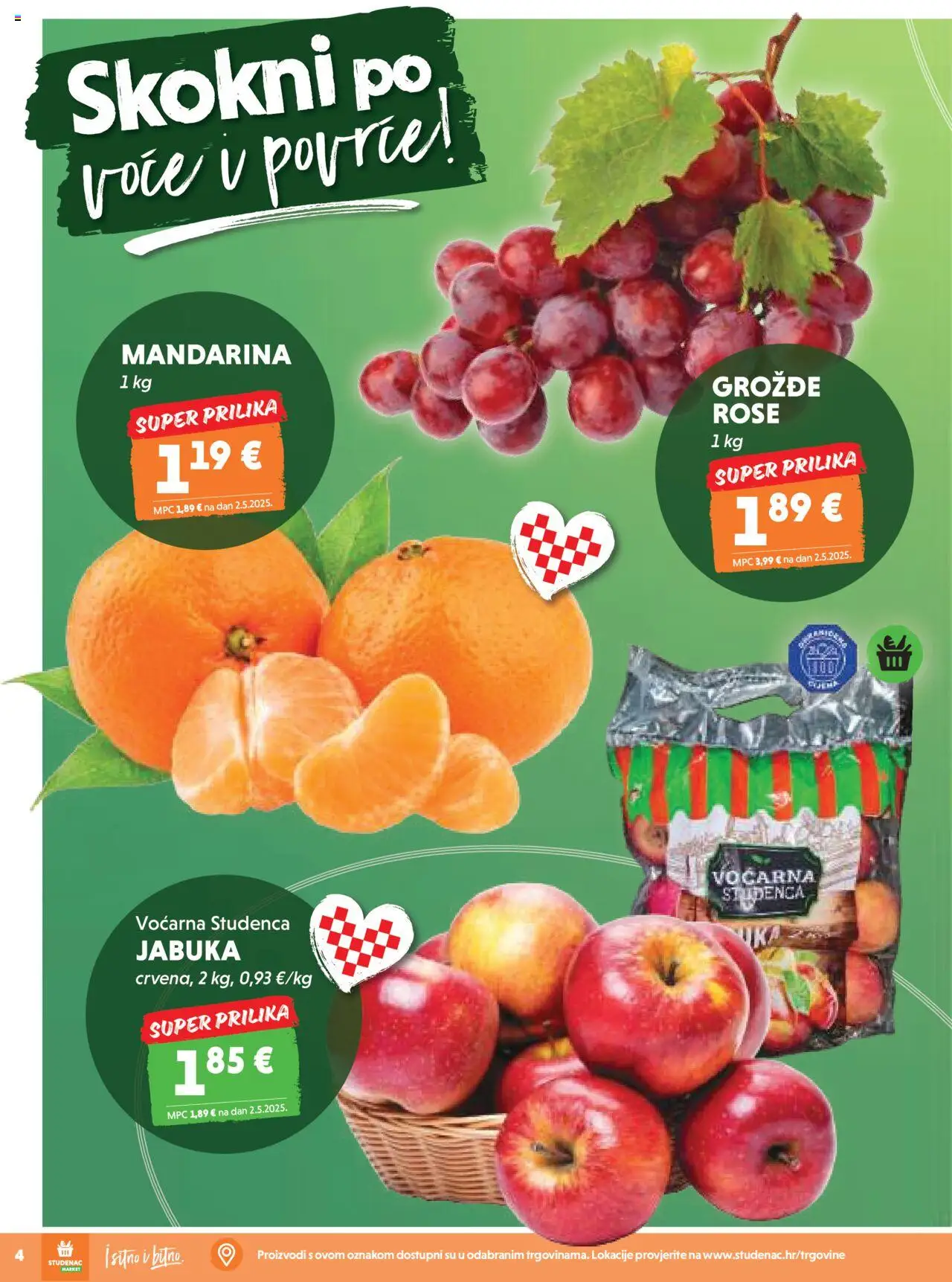 Studenac katalog | vrijedi od 08.10.2025 | Stranica: 4 | Proizvodi: Mandarina, Voće, Grožđe, Jabuka