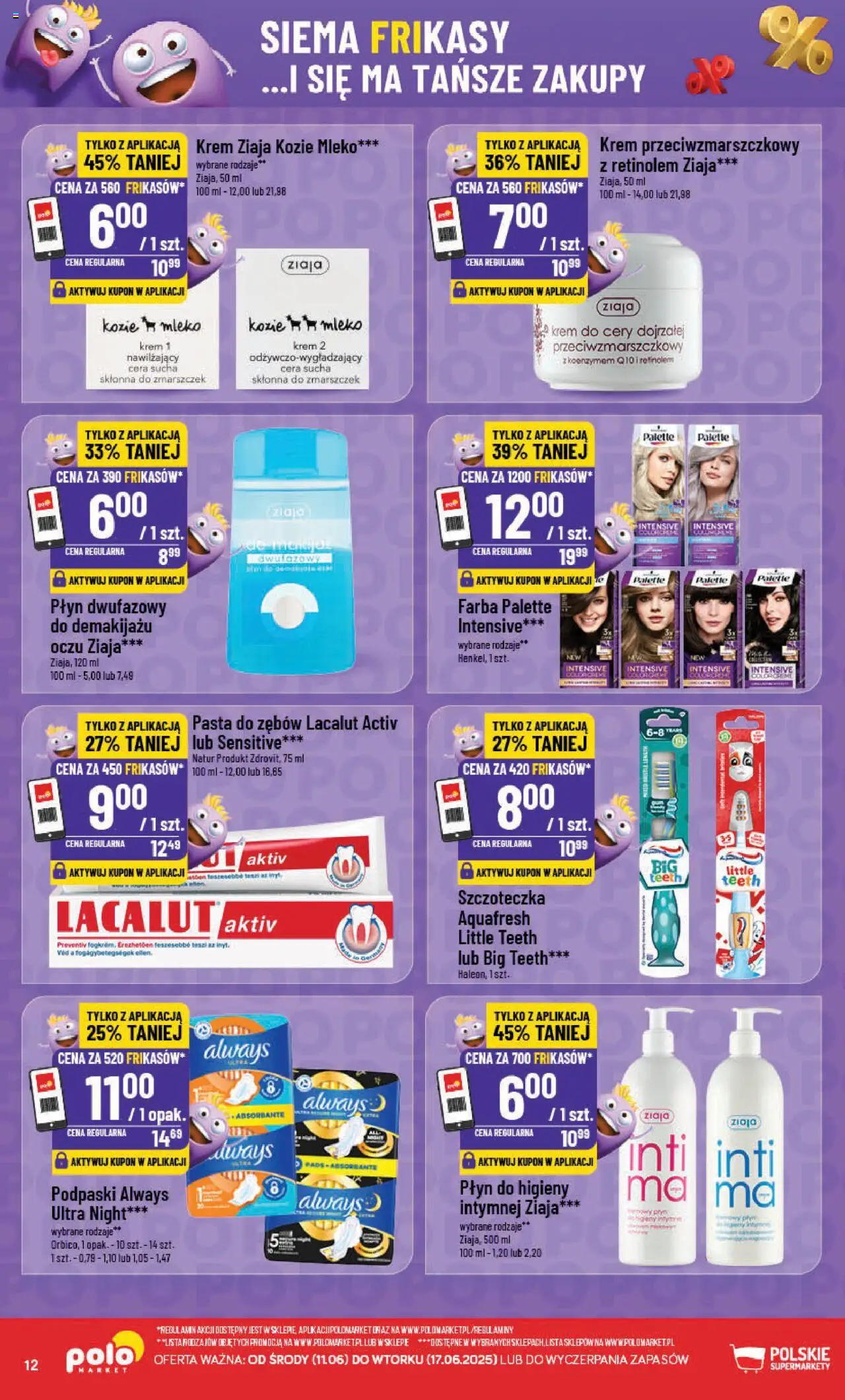 POLOmarket Gazetka - Frikasowe hity od 11.06.2025 | Strona: 12 | Produkty: Podpaski, Krem, Lacalut, Płyn do higieny intymnej