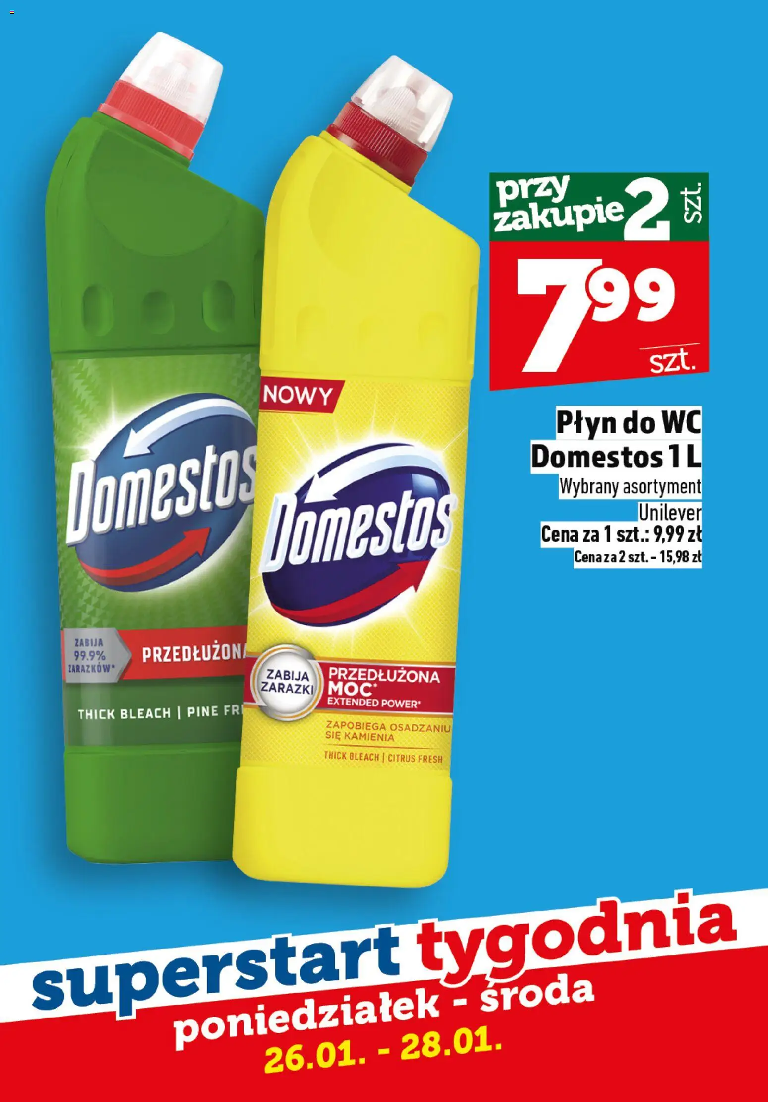 Topaz Gazetka - Superstart tygodnia od 26.01.2026 | Strona: 7 | Produkty: Domestos, Płyn do WC Domestos