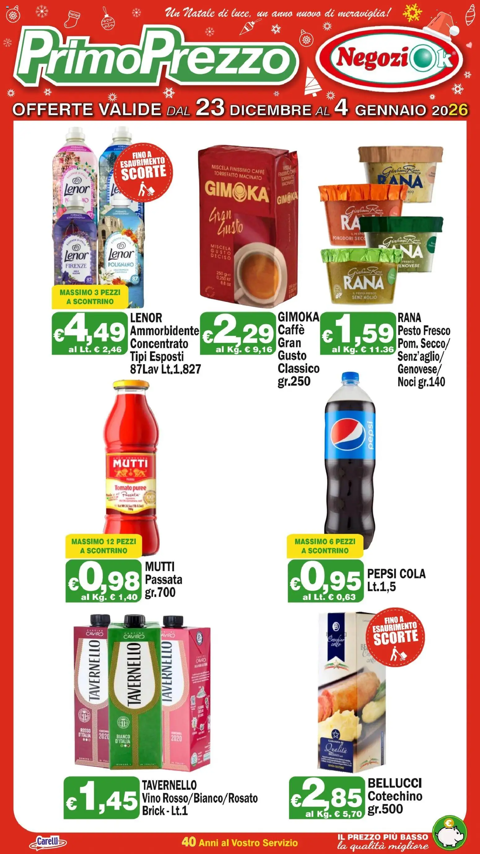 Volantino Primo Prezzo del 23.12.2025 | Pagina: 2 | Prodotti: Caffè, Pomodori, Pesto, Mutti passata