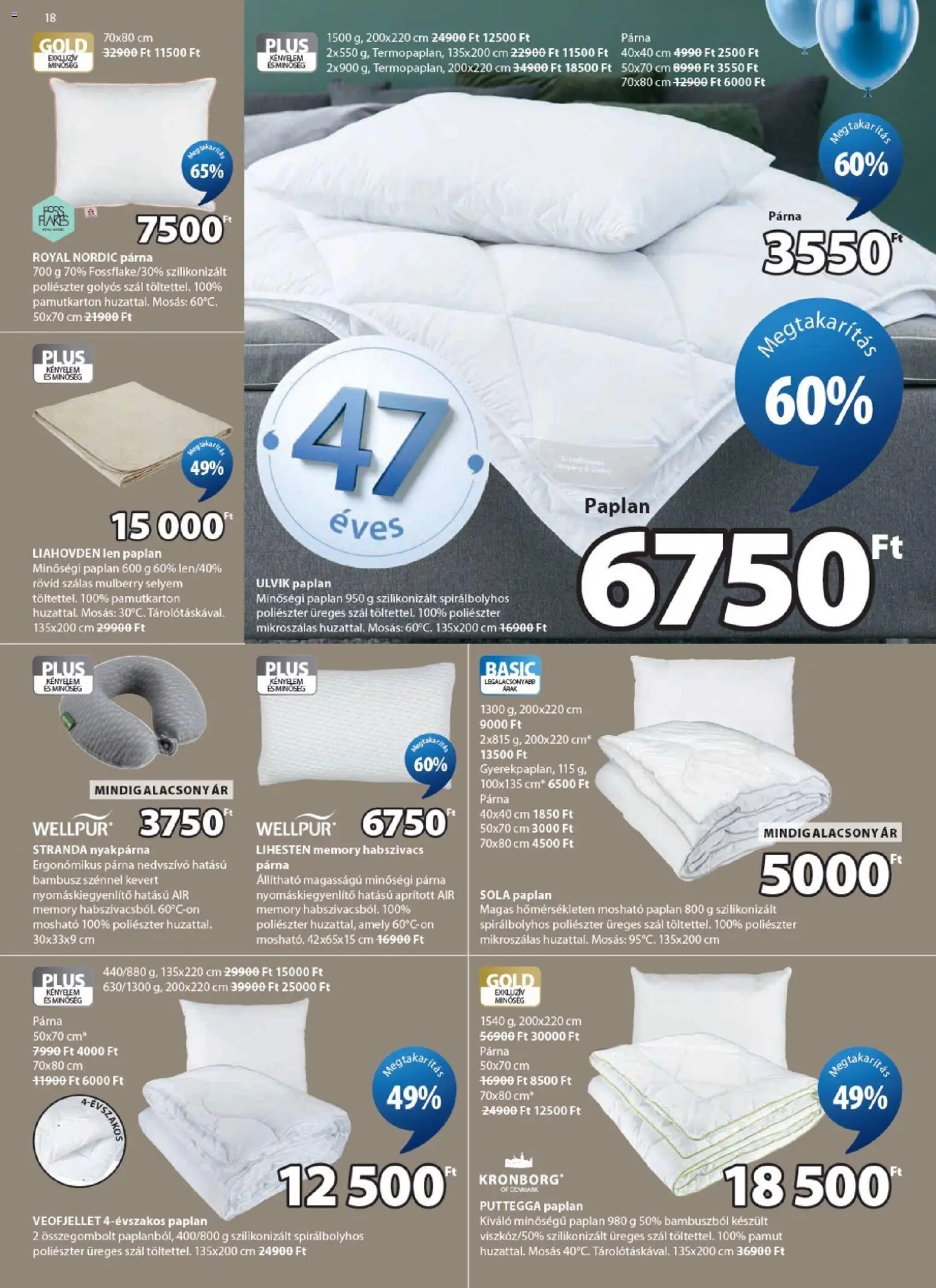JYSK akciós ujság - amely érvényes a következő dátumtól: 29.04.2026 | Oldal: 18 | Termékek: Paplan, Párna