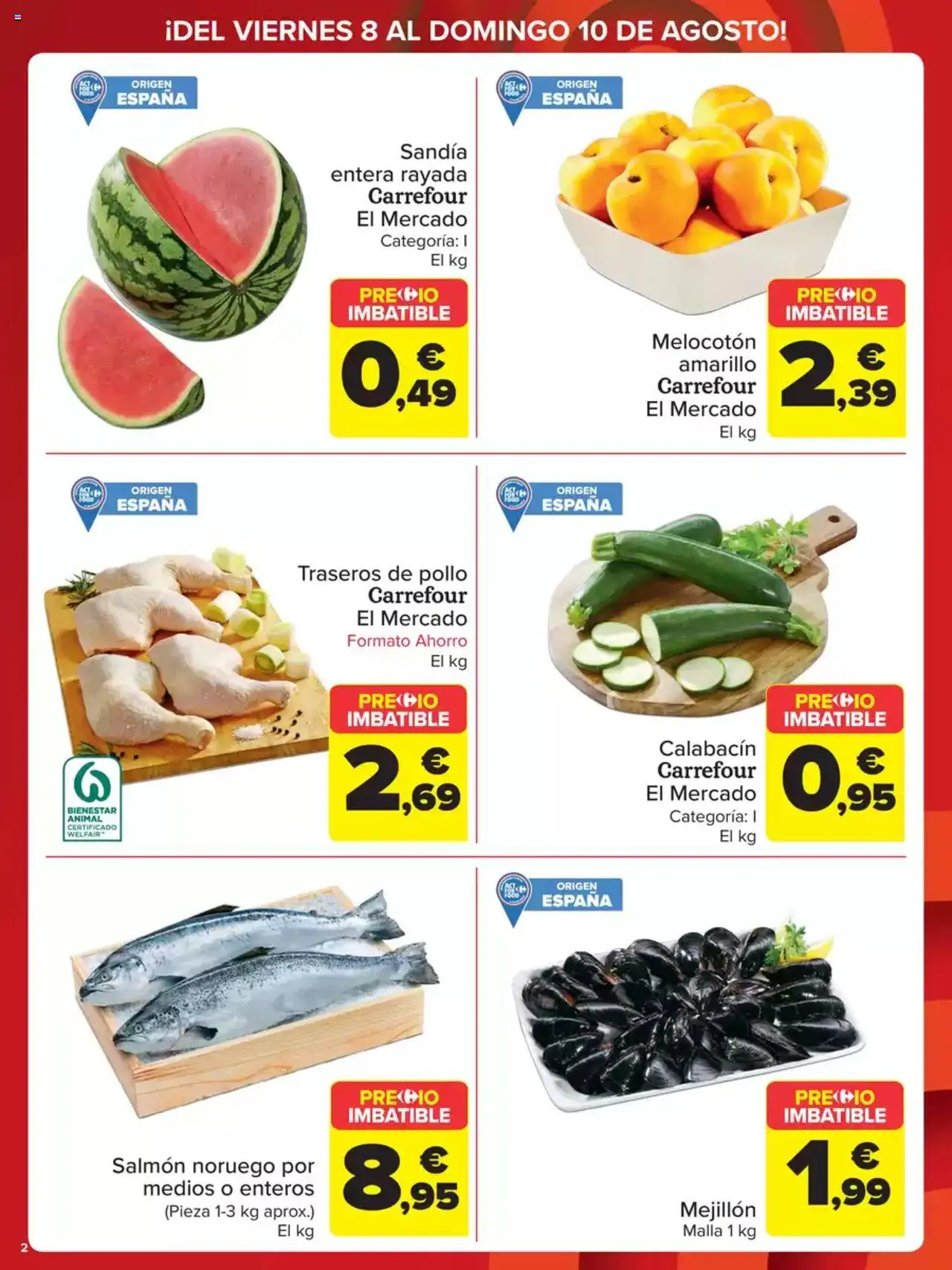 Carrefour folleto │ válido desde el 08.08.2025 | Página: 2 | Productos: Calabacín, Sandía, Melocotón amarillo