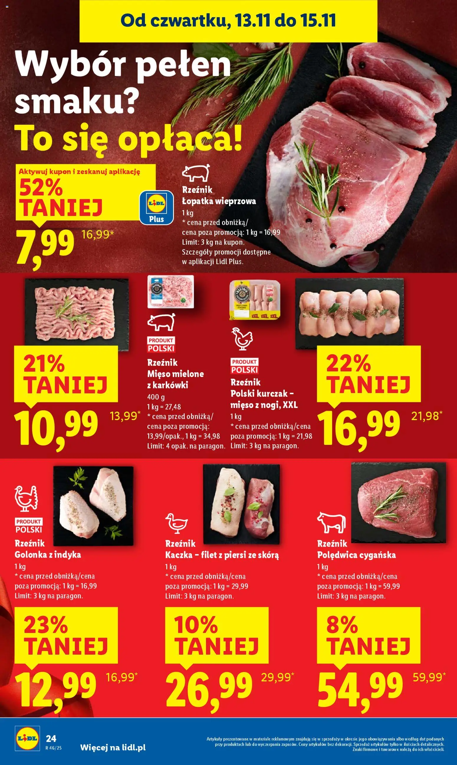 Lidl Gazetka od 13.11.2025 | Strona: 24 | Produkty: Kurczak, Kaczka, Mięso mielone, Łopatka wieprzowa