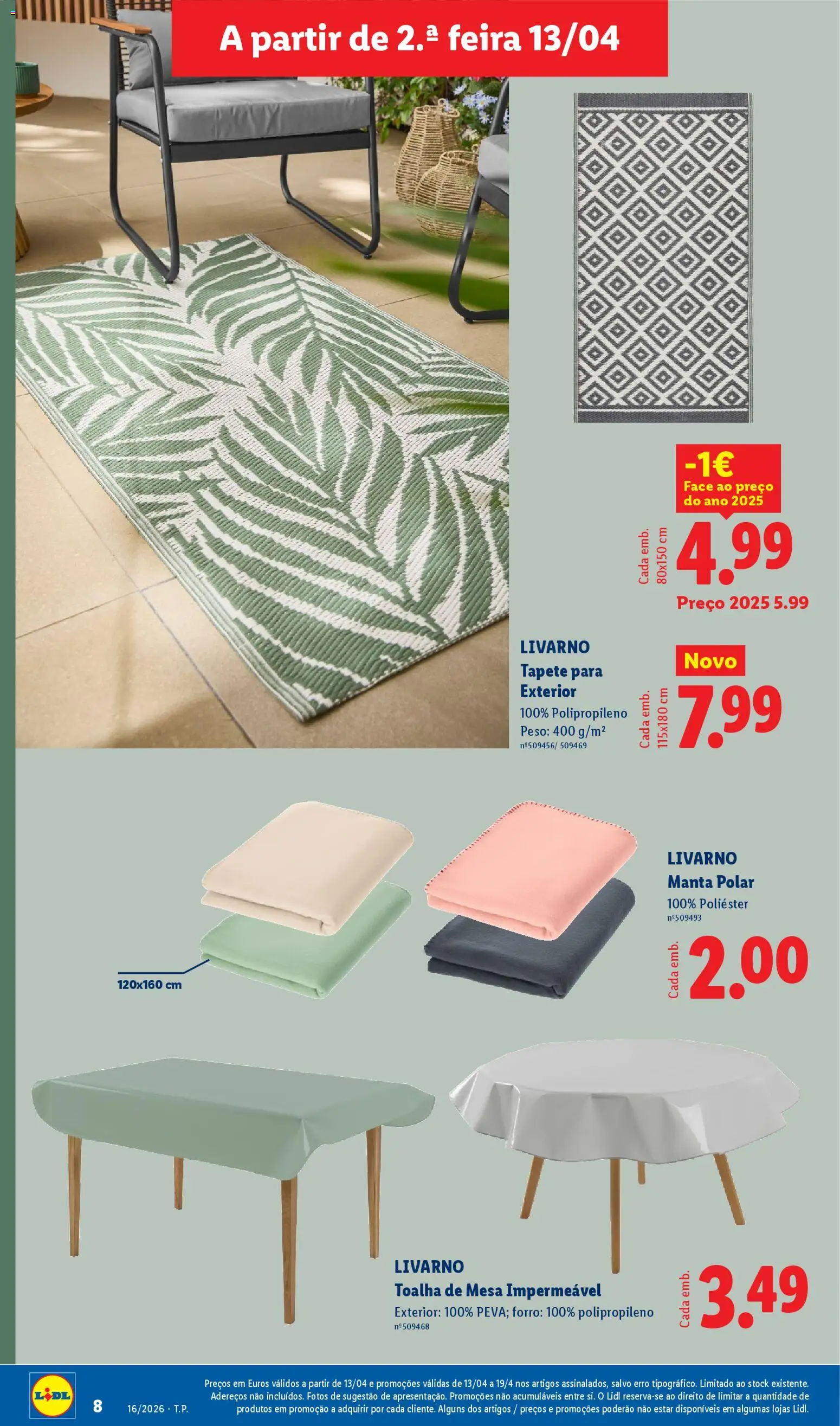 Lidl Novidades │ válido de 13.04.2026 | Página: 8 | Produtos: Mesa, Tapete, Toalha de mesa