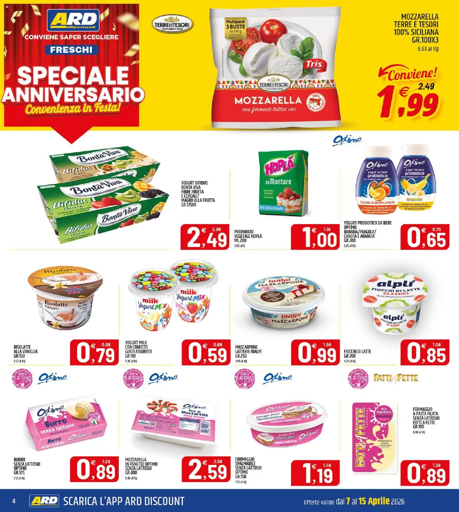 Volantino ARD Discount del 07.04.2026 | Pagina: 4 | Prodotti: Yogurt, Cereali, Fiocchi di latte, Pasta