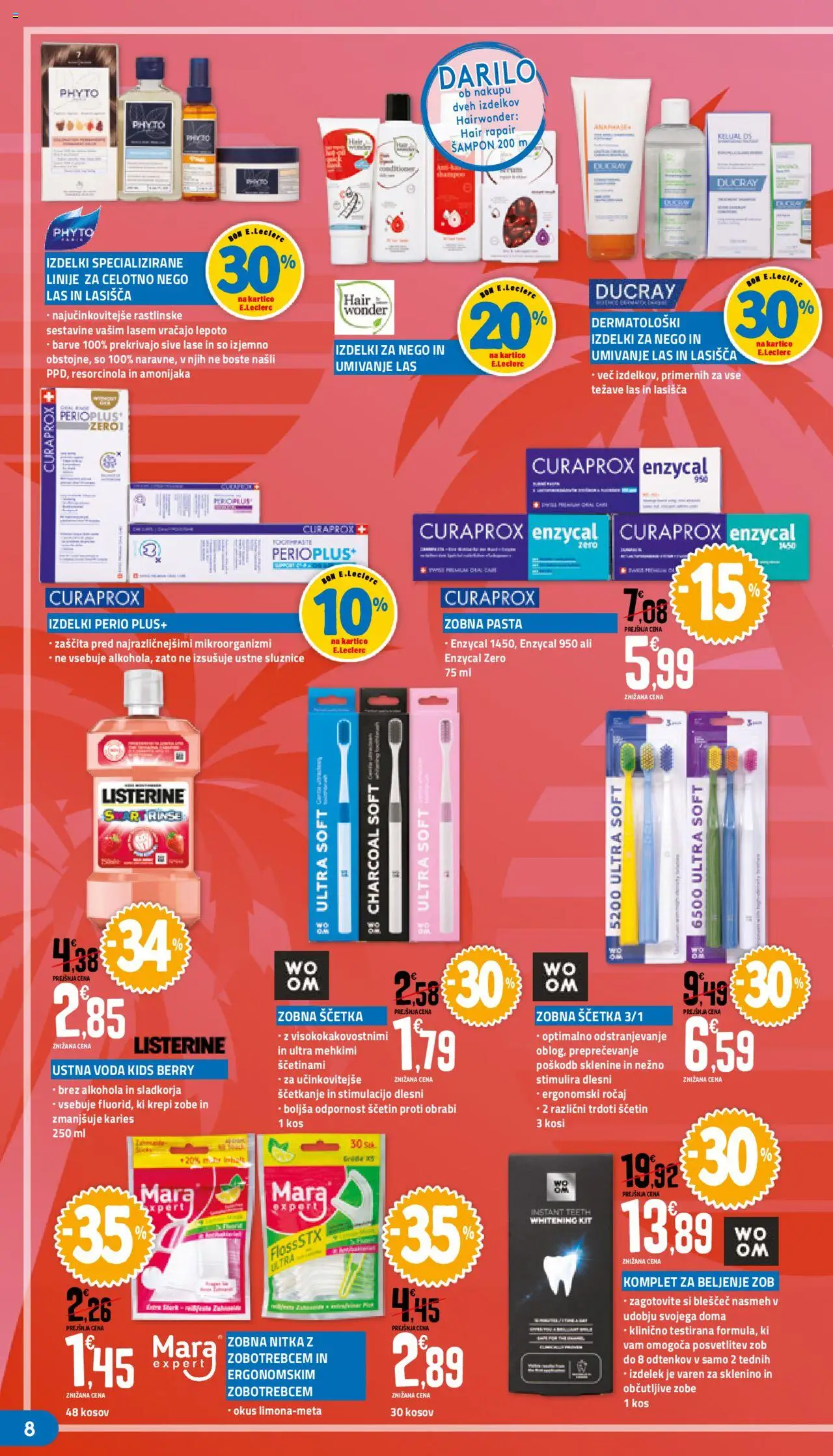 E.leclerc katalog leposana │ velja od 14.06.2025 | Stran: 8 | Izdelki: Kos, Zobna pasta, Zobna scetka, Voda