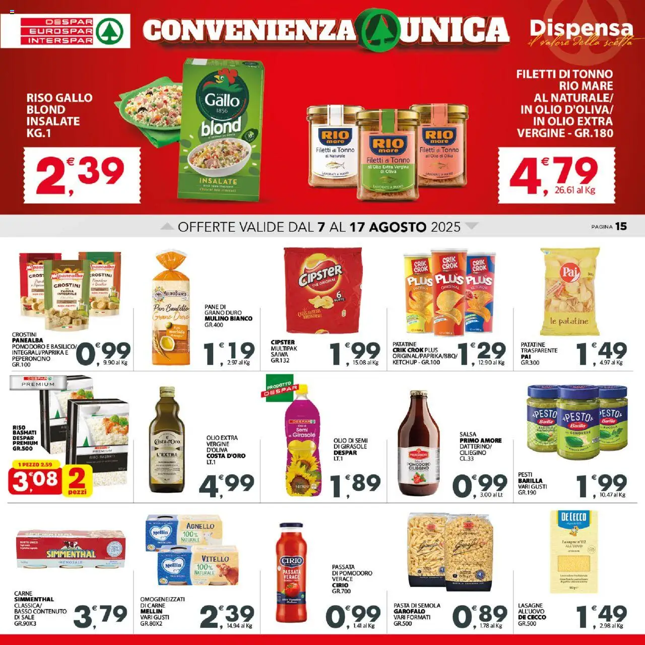 Volantino Interspar del 07.08.2025 | Pagina: 15 | Prodotti: Riso, Salsa, Pomodoro, Pesto
