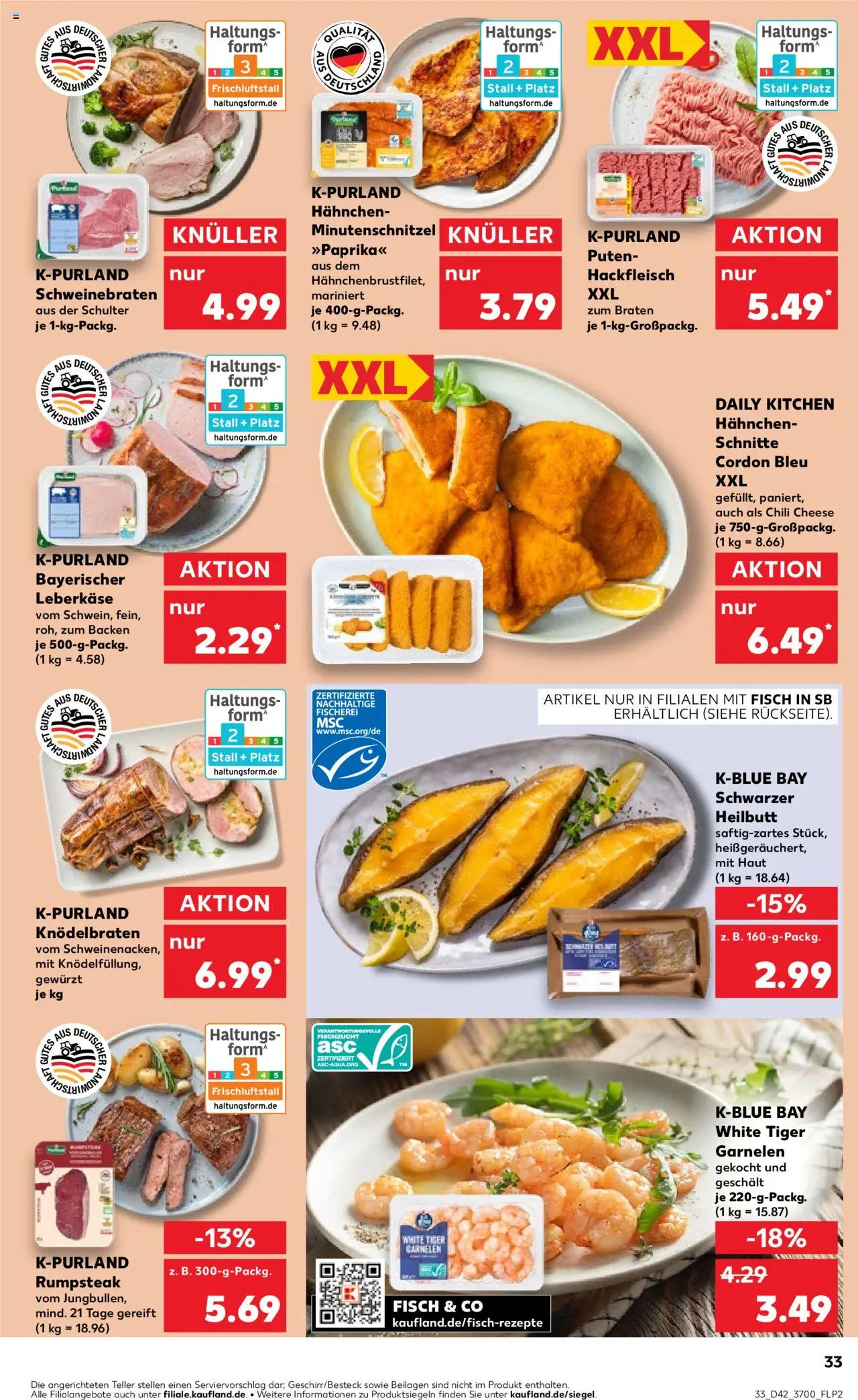 Kaufland prospekt Rostock	 – gültig ab 16.10.2025 | Seite: 33 | Produkte: Hahnchen, Tiger garnelen, Steak, Hackfleisch